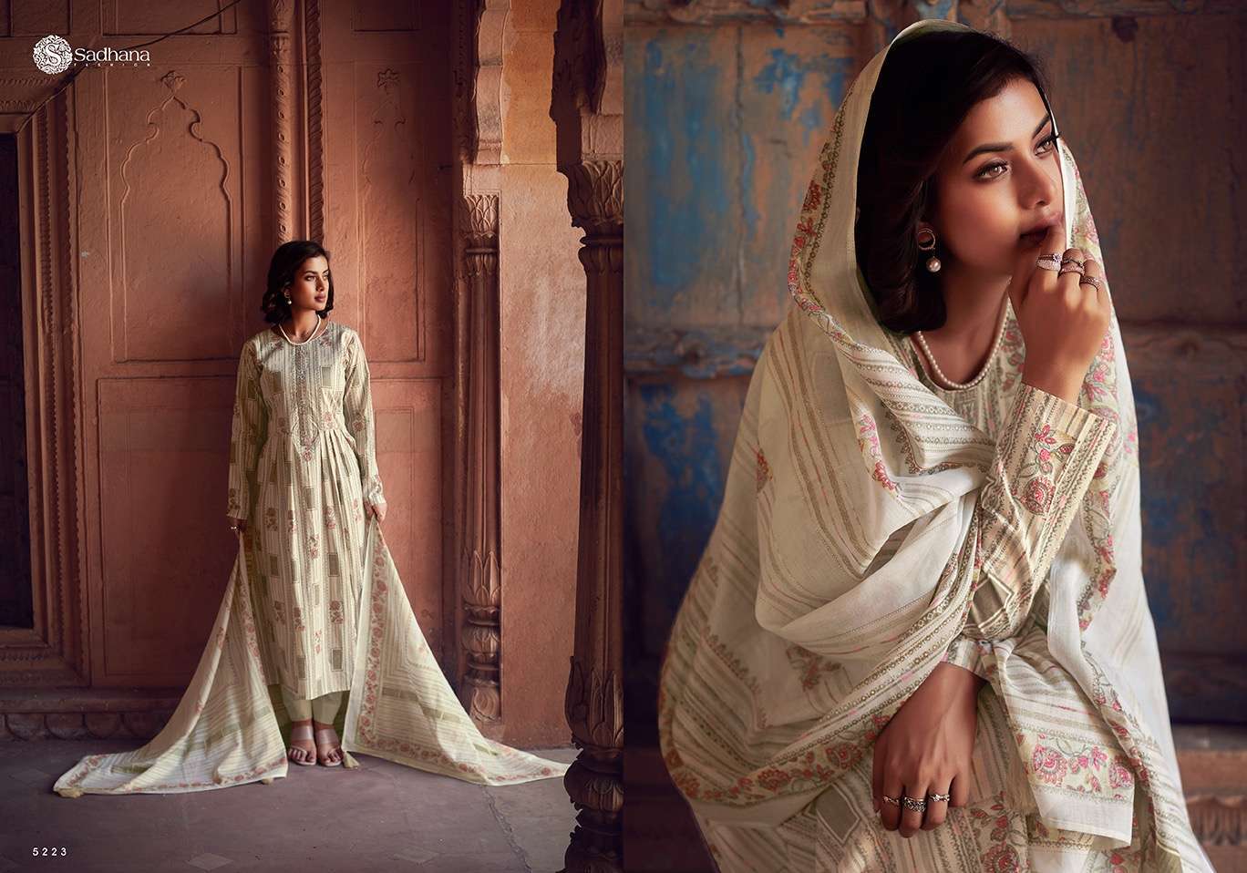 Sadhana Warli Art Lawn Cotton Dress Material  Indian designer dress suppliers