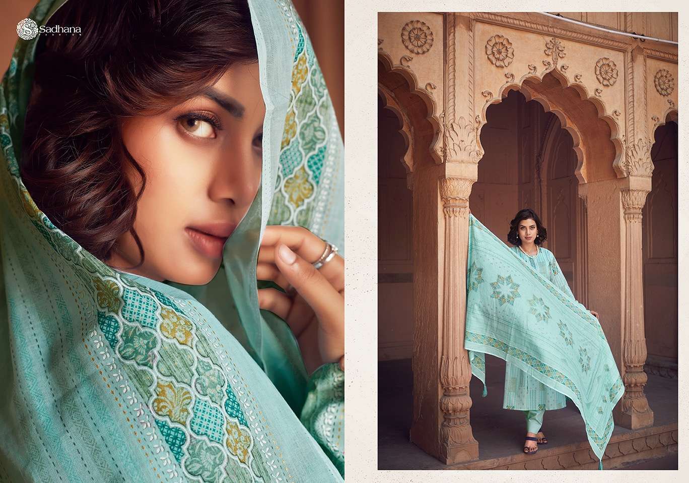 Sadhana Warli Art Lawn Cotton Dress Material  Indian designer dress suppliers
