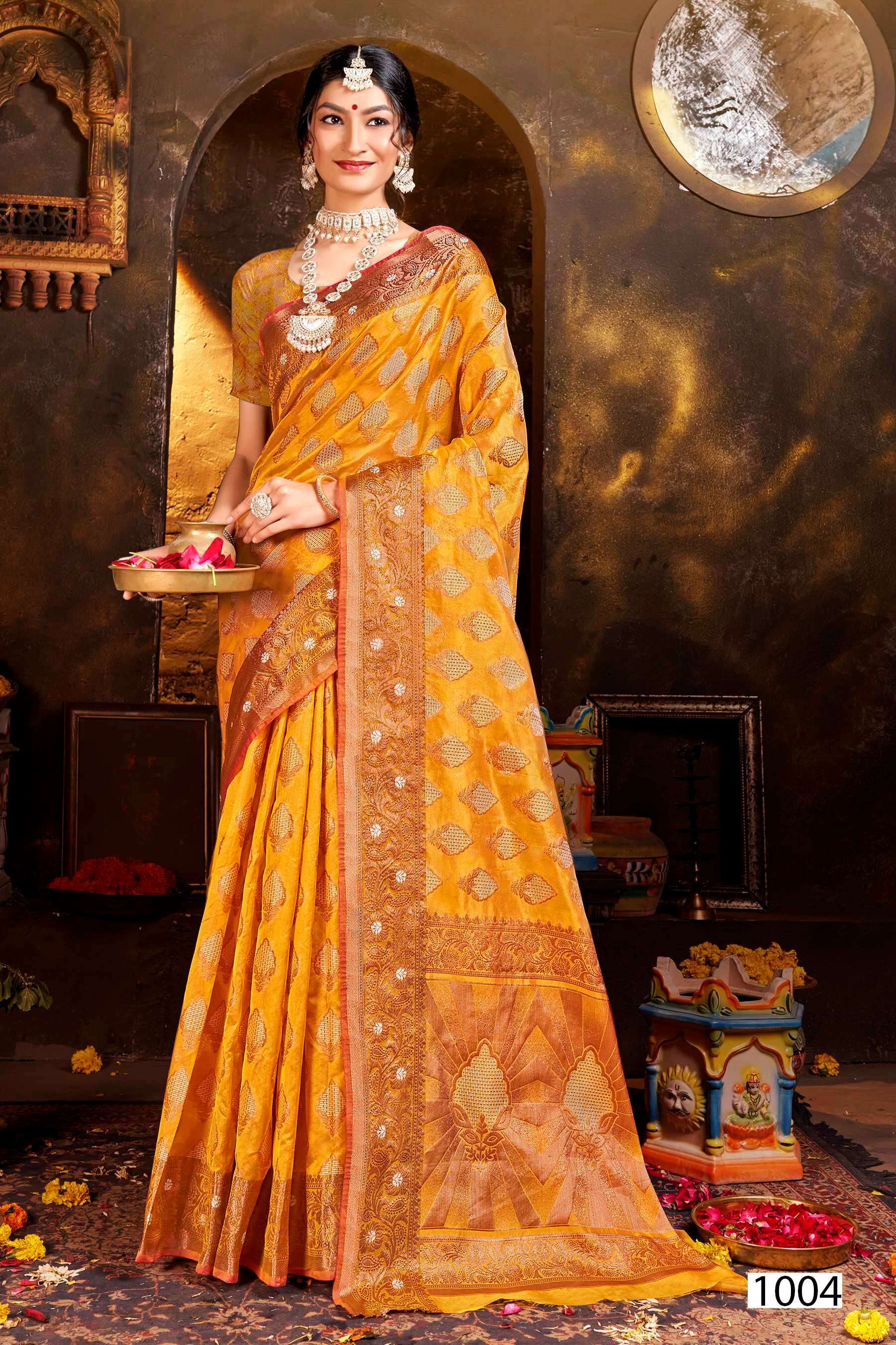 Saroj  Kundan Vol - 3 Soft  Organza with fancy Heavy meena designs Saree  Wholesale party wear sarees in Surat