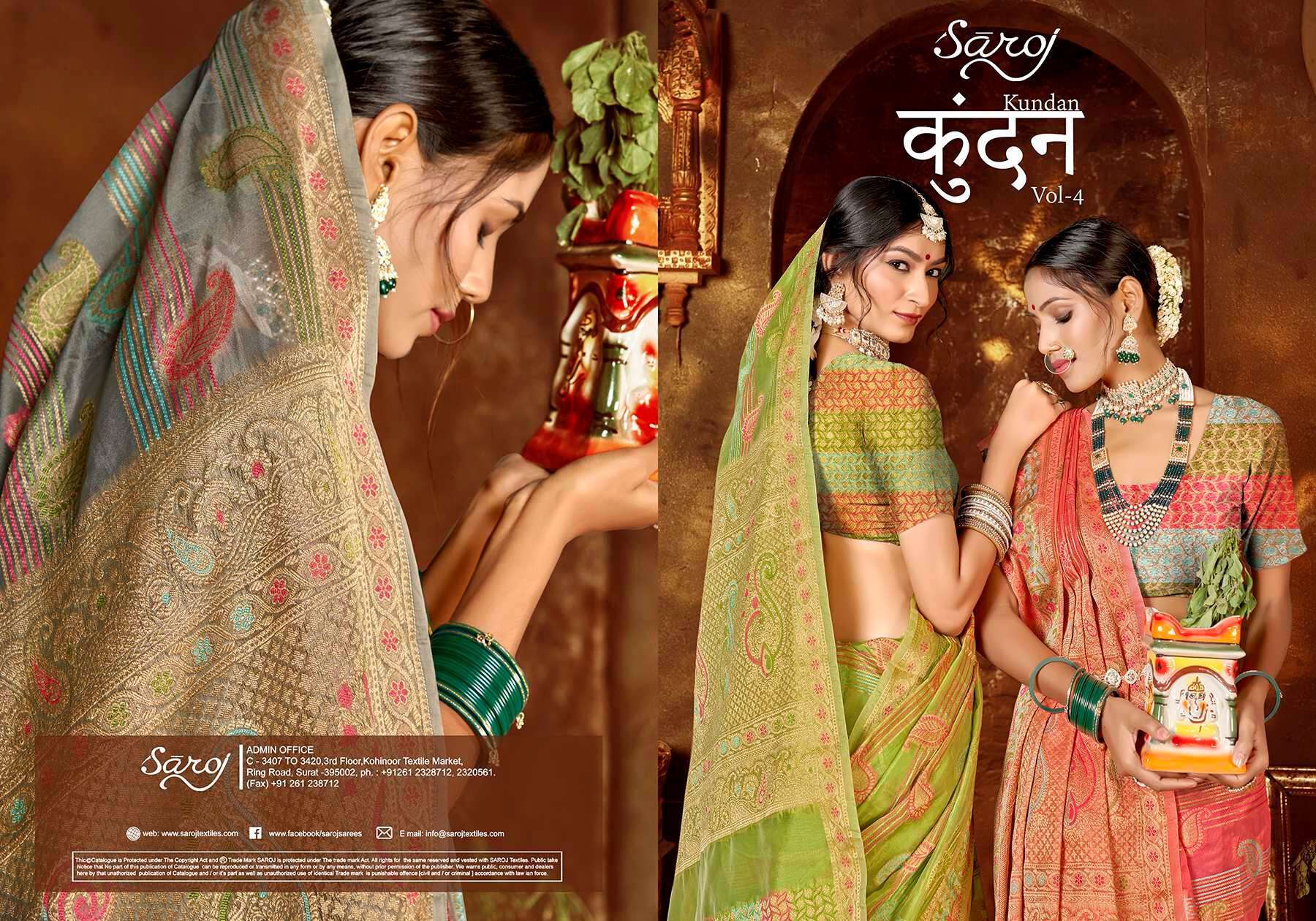 Saroj  Kundan Vol - 4 Soft  Organza with fancy Heavy meena designs Saree atest sarees wholesale in Surat