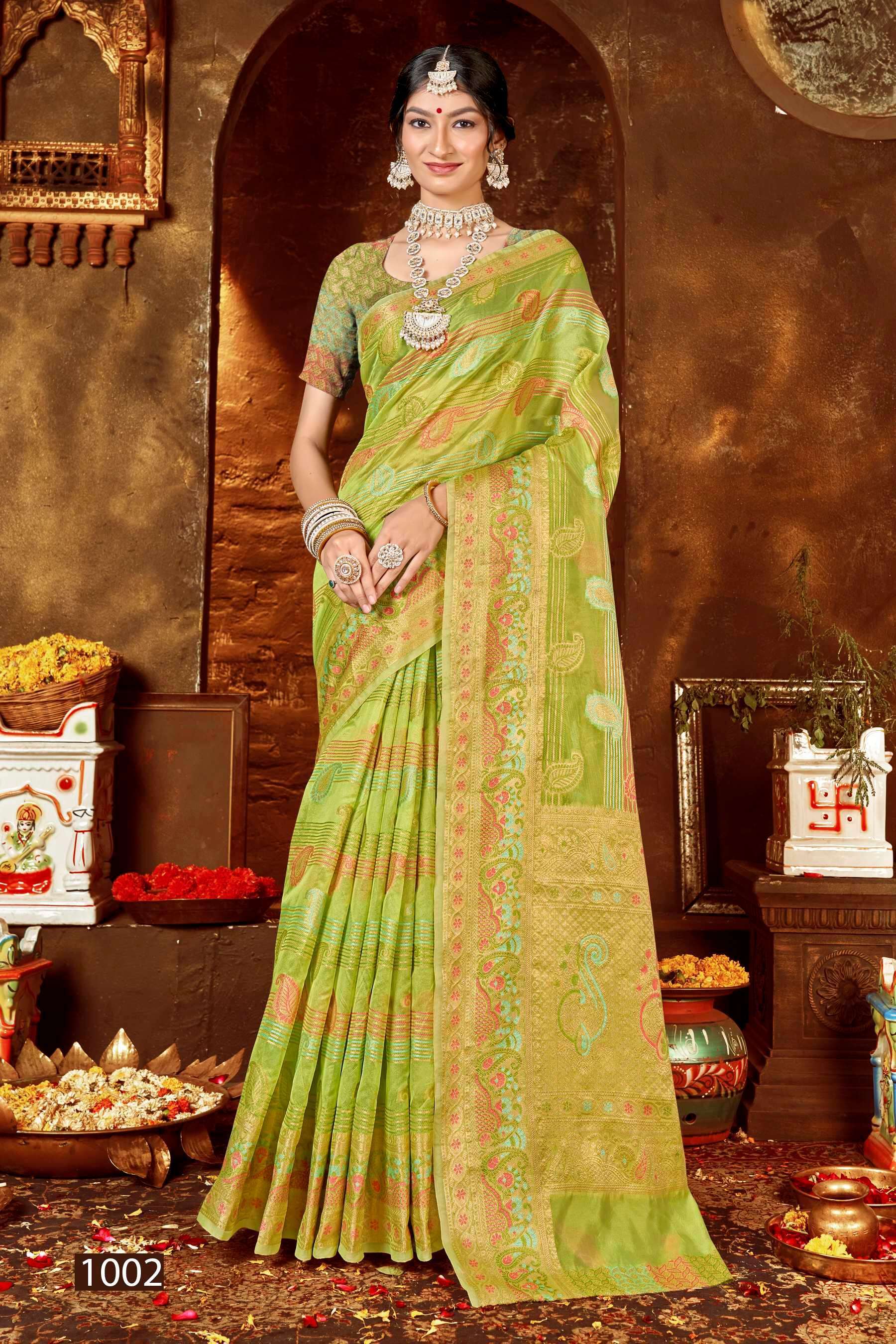 Saroj  Kundan Vol - 4 Soft  Organza with fancy Heavy meena designs Saree atest sarees wholesale in Surat