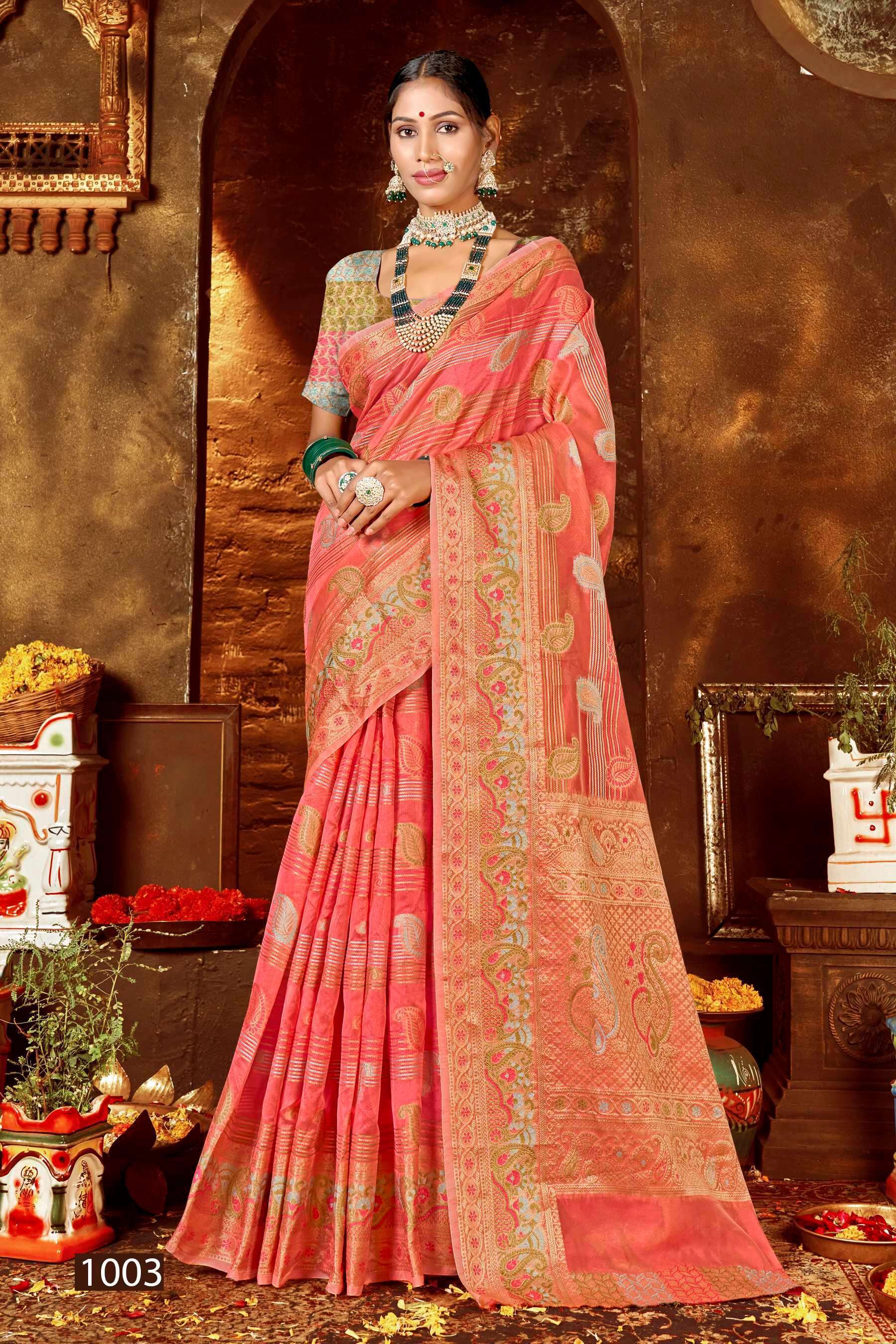 Saroj  Kundan Vol - 4 Soft  Organza with fancy Heavy meena designs Saree atest sarees wholesale in Surat
