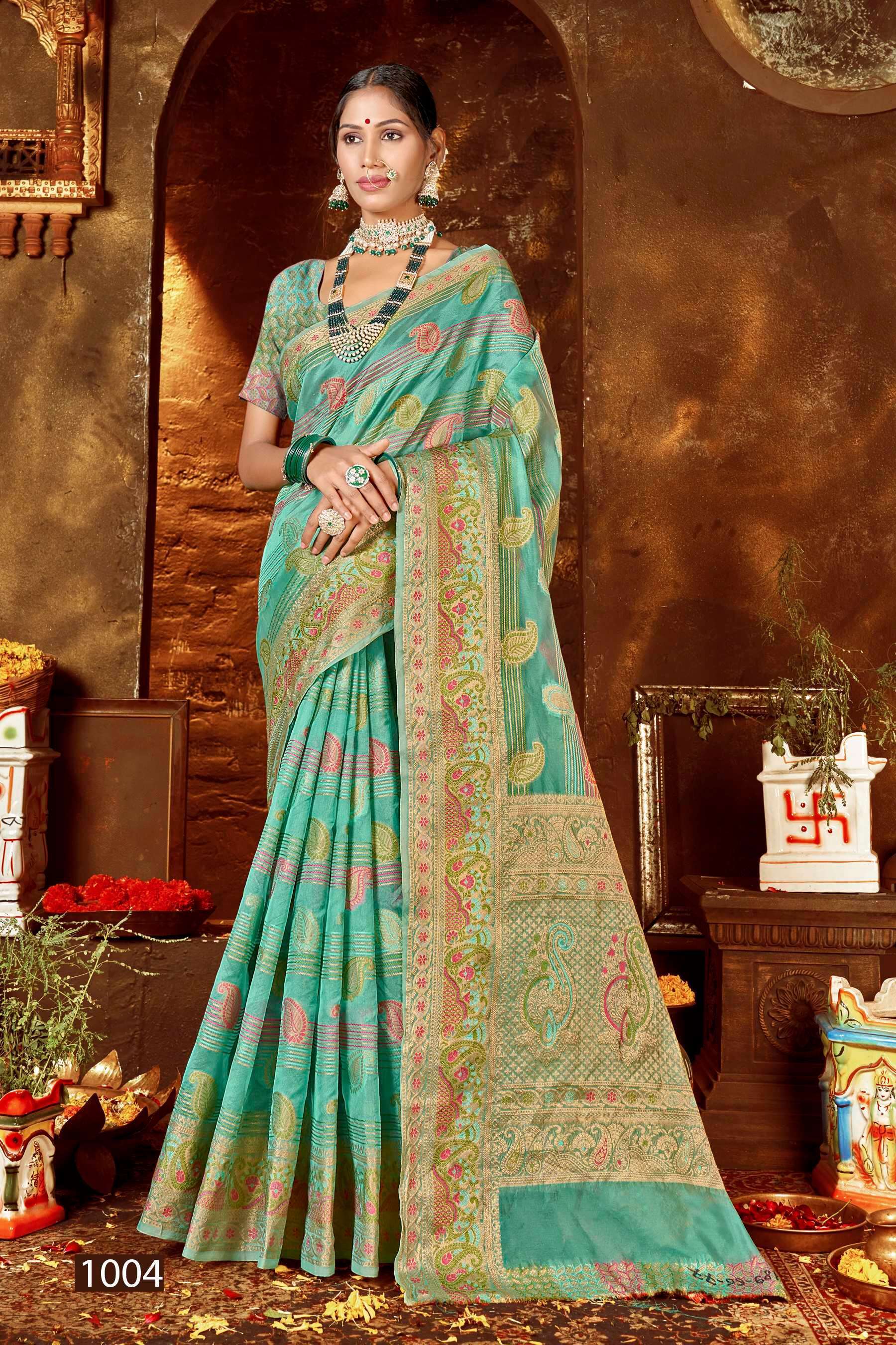 Saroj  Kundan Vol - 4 Soft  Organza with fancy Heavy meena designs Saree atest sarees wholesale in Surat
