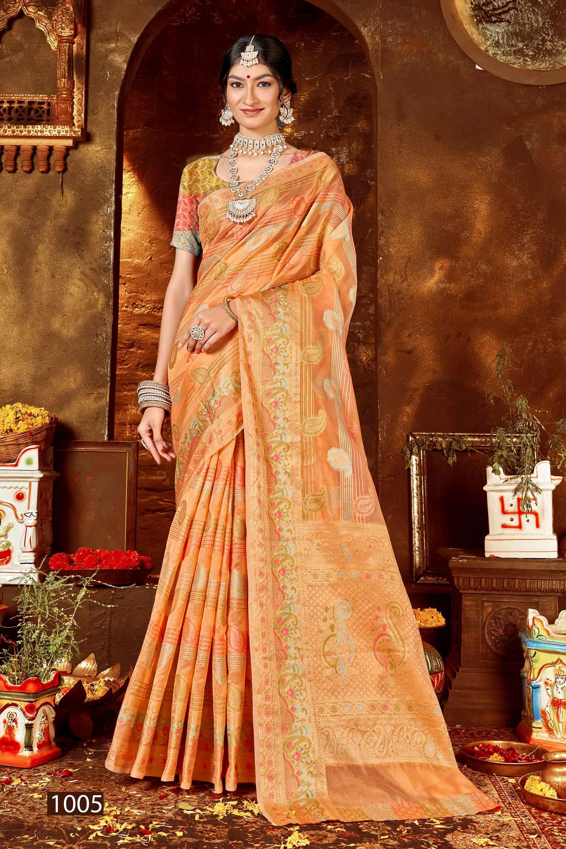 Saroj  Kundan Vol - 4 Soft  Organza with fancy Heavy meena designs Saree atest sarees wholesale in Surat
