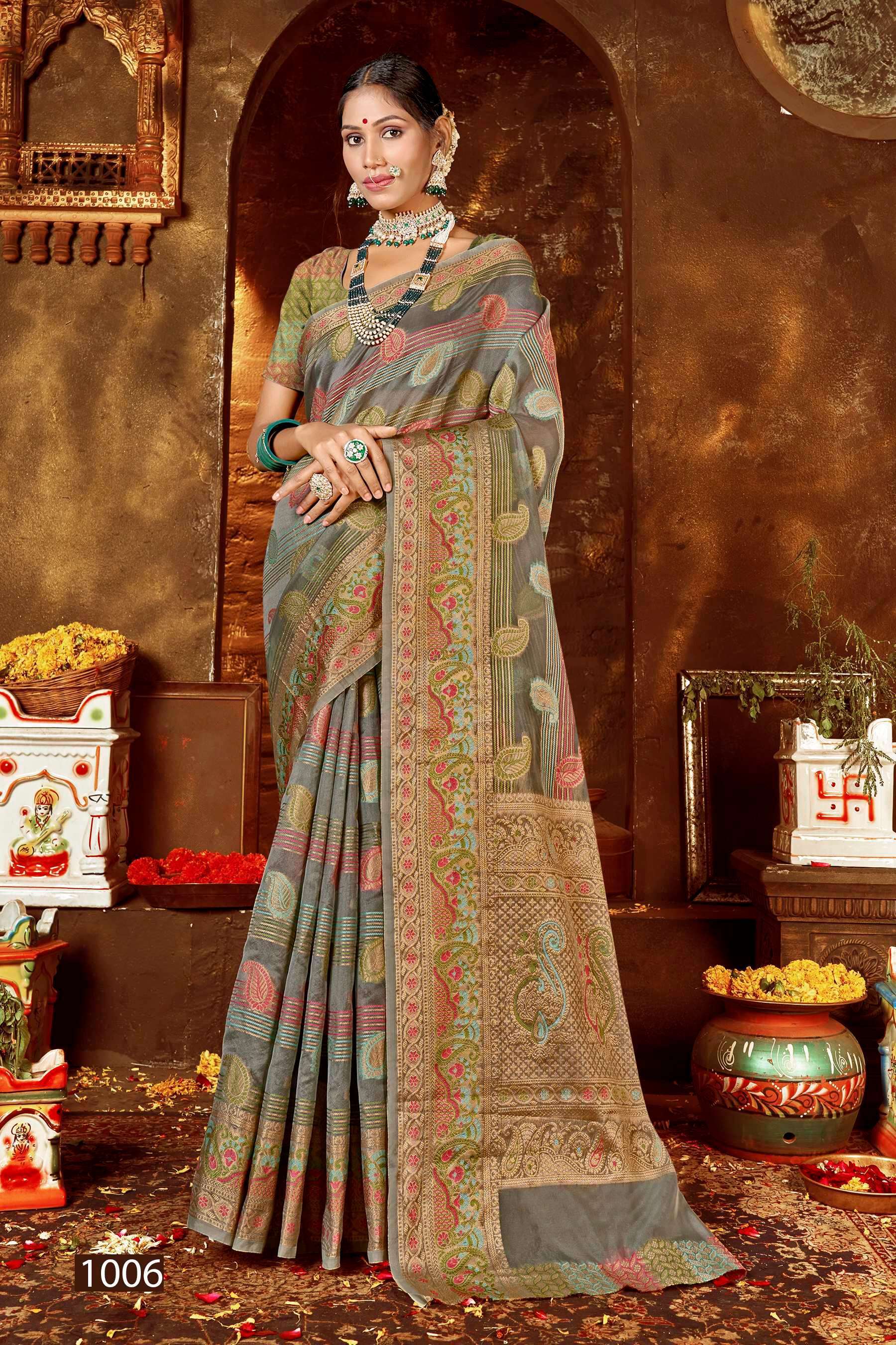 Saroj  Kundan Vol - 4 Soft  Organza with fancy Heavy meena designs Saree atest sarees wholesale in Surat