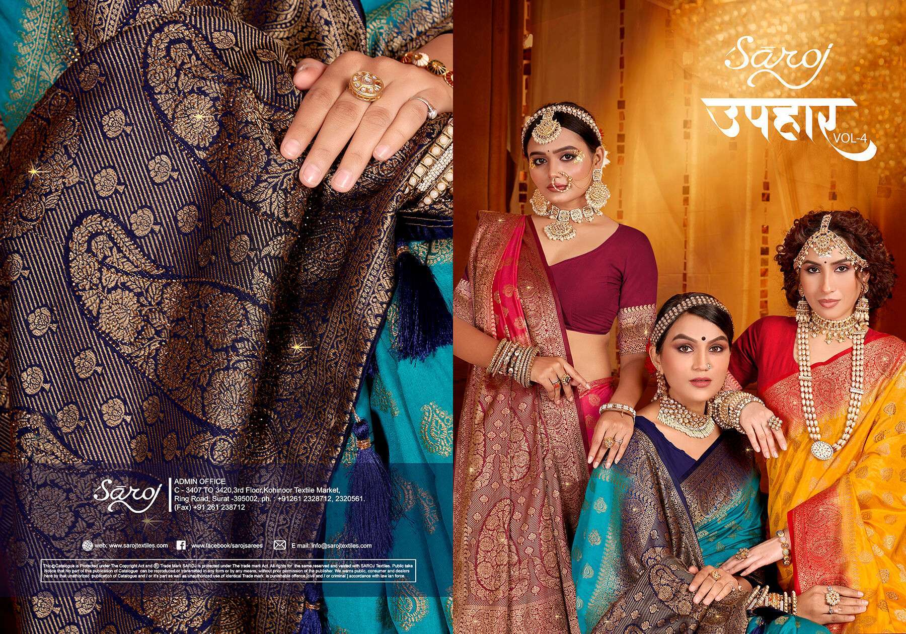 Saroj Uphar Vol - 4 Nylon jacquard  silk saree with swarovski work Saree Designer Saree Wholesalers India
