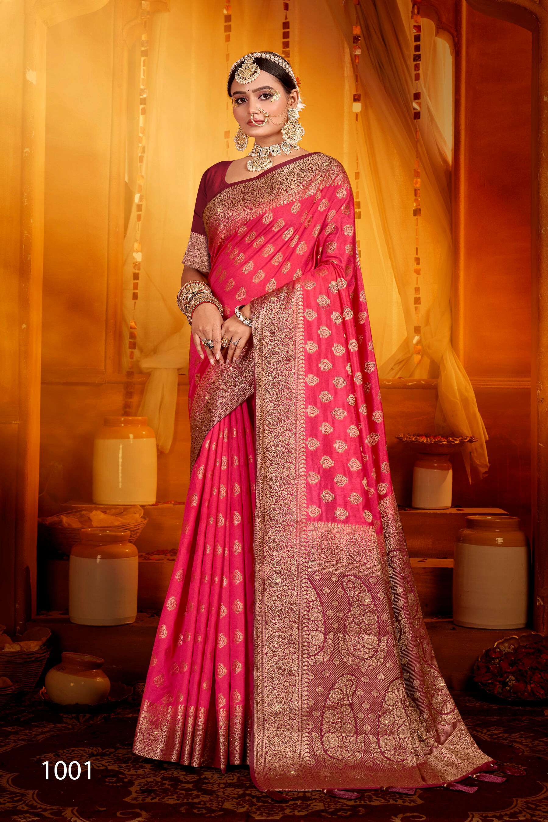 Saroj Uphar Vol - 4 Nylon jacquard  silk saree with swarovski work Saree Designer Saree Wholesalers India