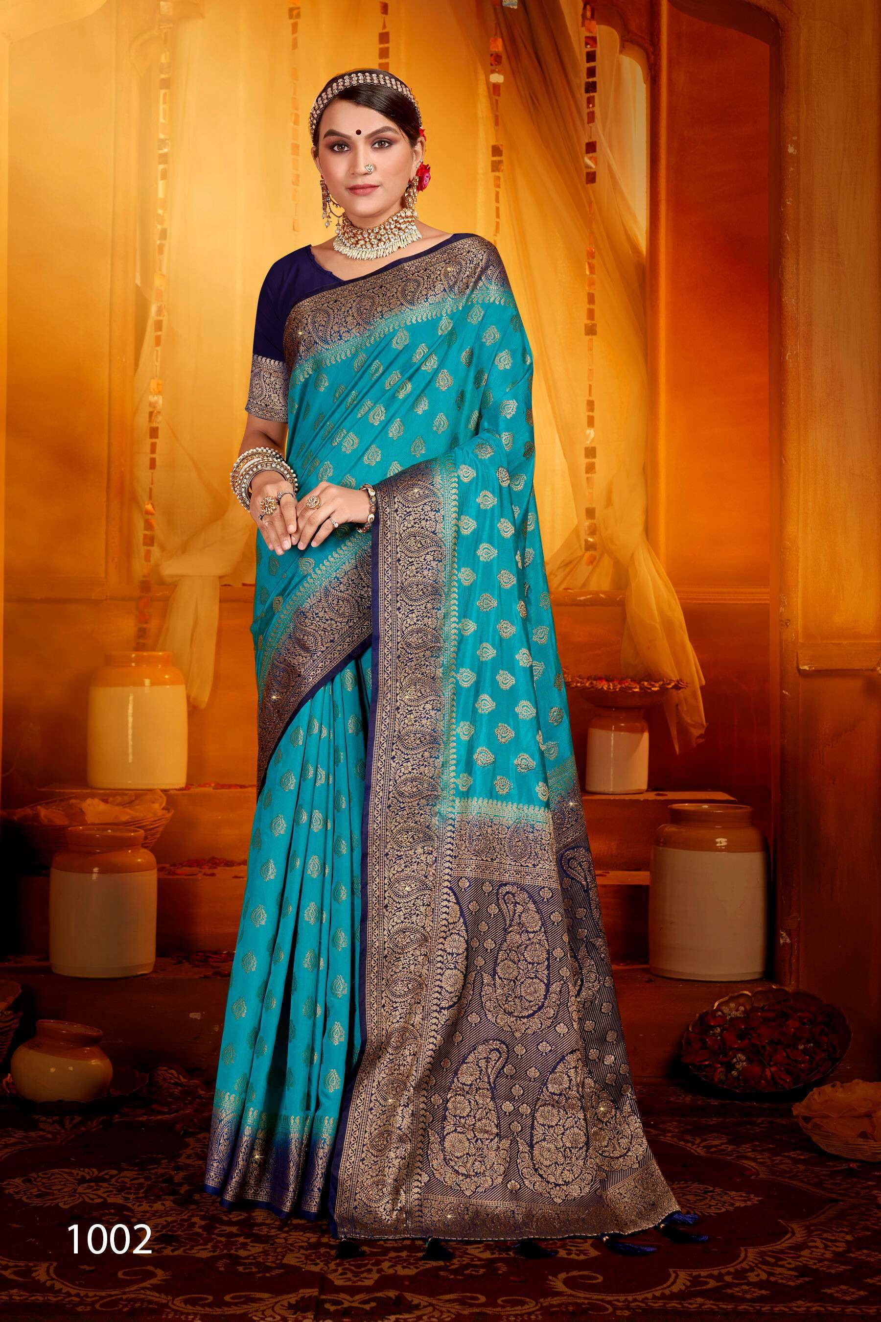 Saroj Uphar Vol - 4 Nylon jacquard  silk saree with swarovski work Saree Designer Saree Wholesalers India