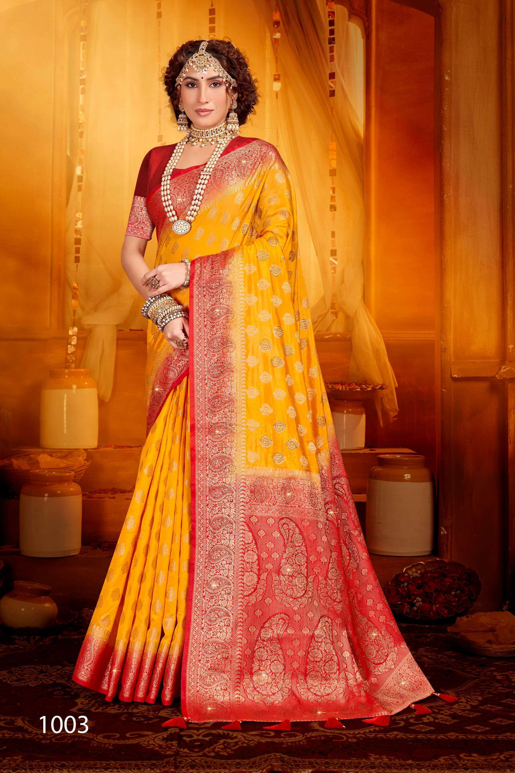 Saroj Uphar Vol - 4 Nylon jacquard  silk saree with swarovski work Saree Designer Saree Wholesalers India