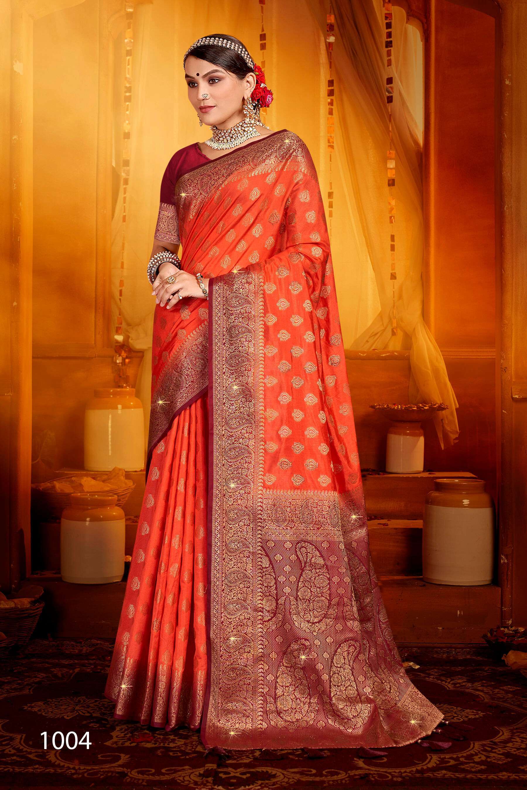 Saroj Uphar Vol - 4 Nylon jacquard  silk saree with swarovski work Saree Designer Saree Wholesalers India