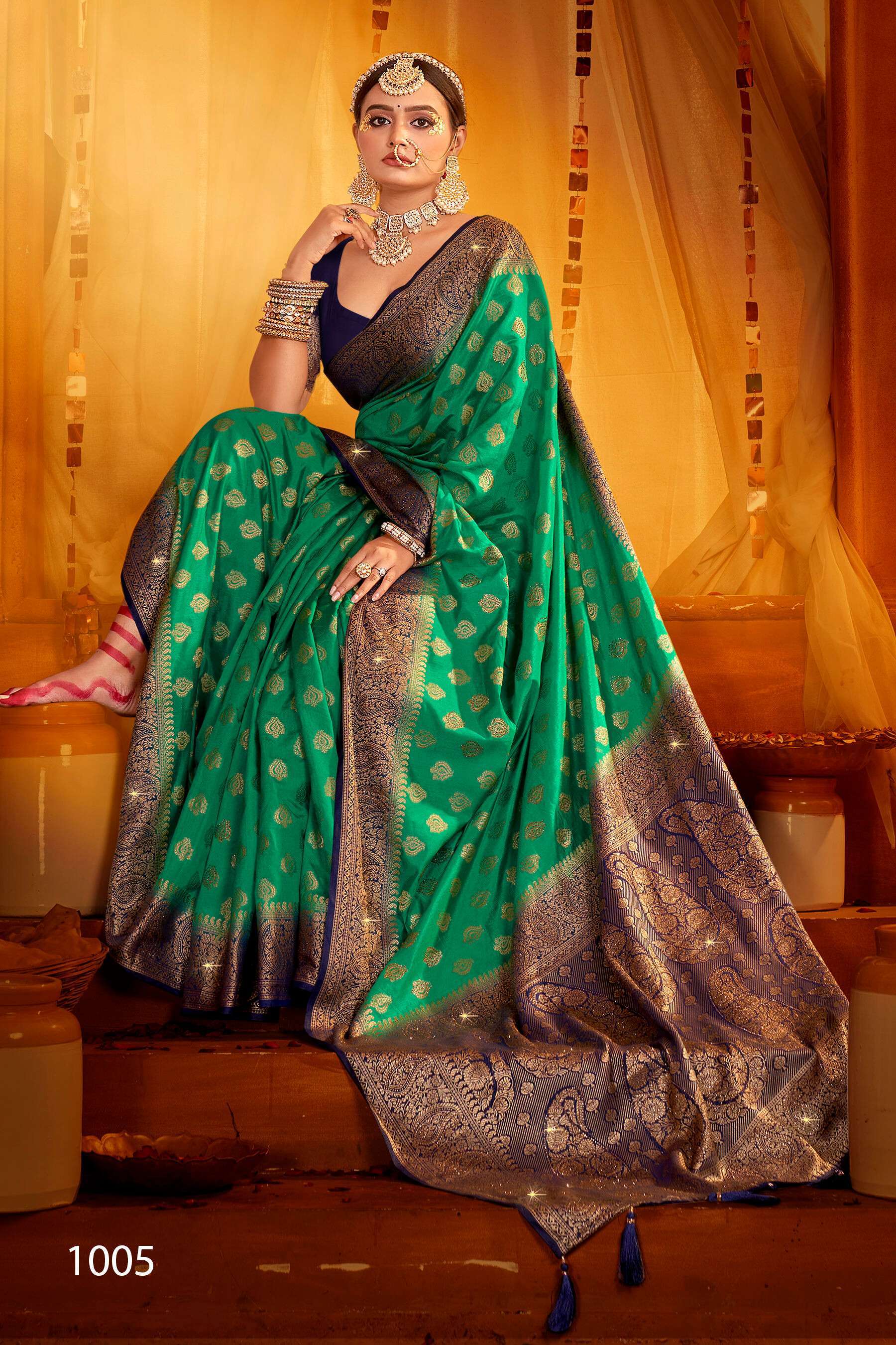 Saroj Uphar Vol - 4 Nylon jacquard  silk saree with swarovski work Saree Designer Saree Wholesalers India