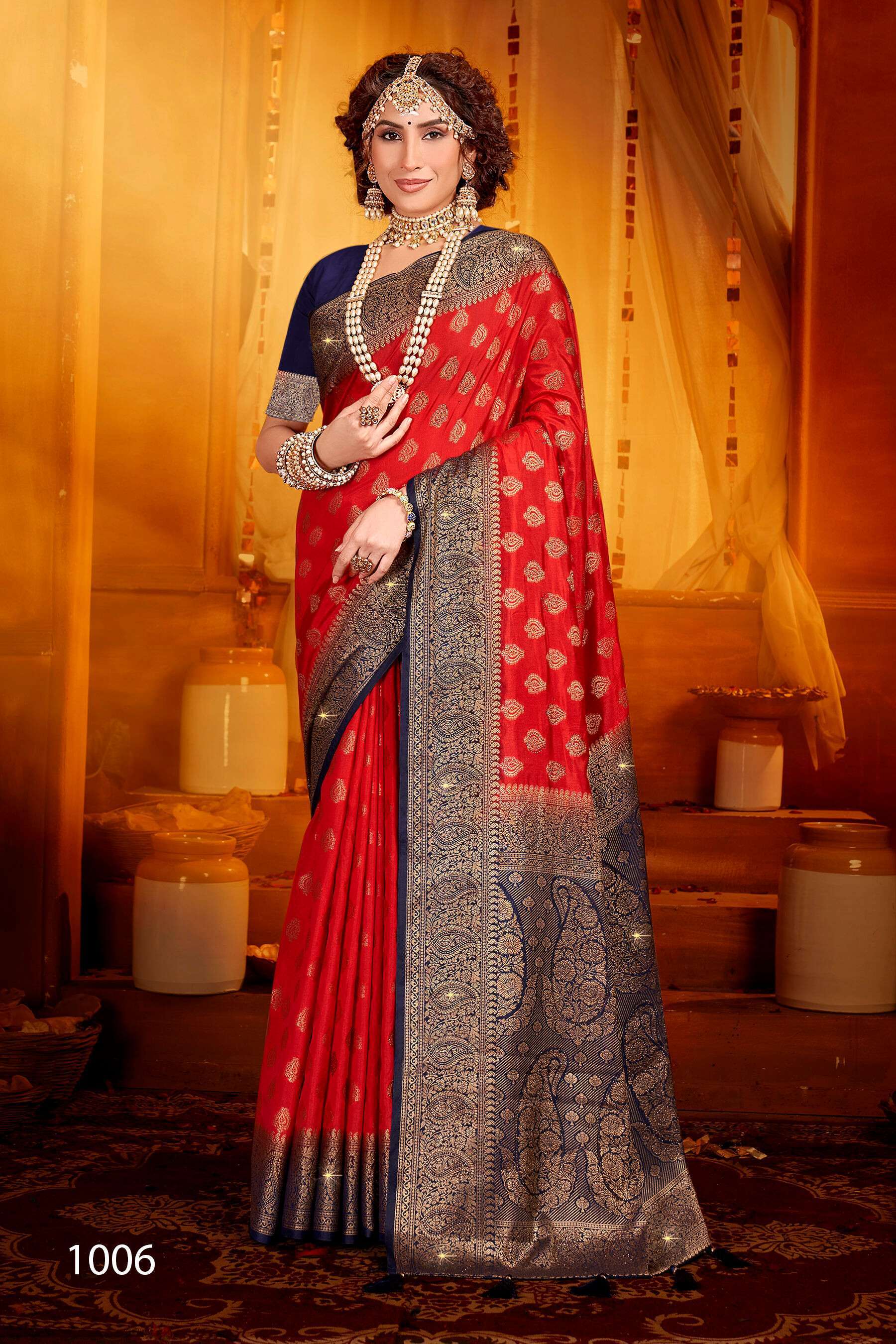 Saroj Uphar Vol - 4 Nylon jacquard  silk saree with swarovski work Saree Designer Saree Wholesalers India