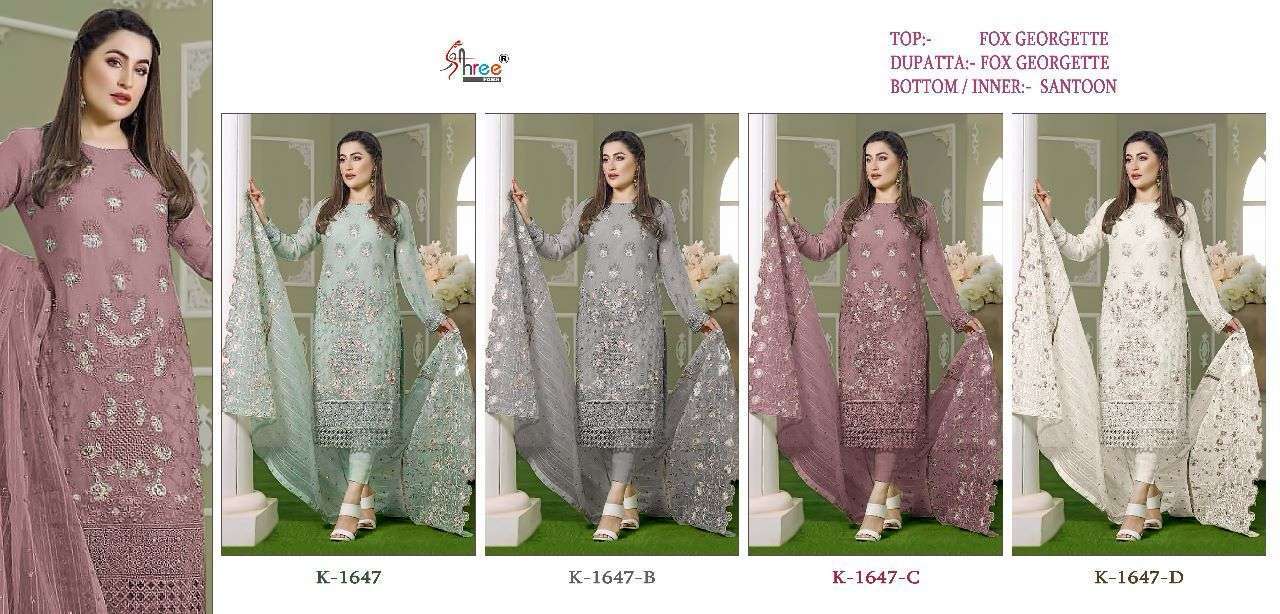 Shree K 1647 Georgette Embroidered Pakistani suits Embroidered Salwar Kameez Wholesale