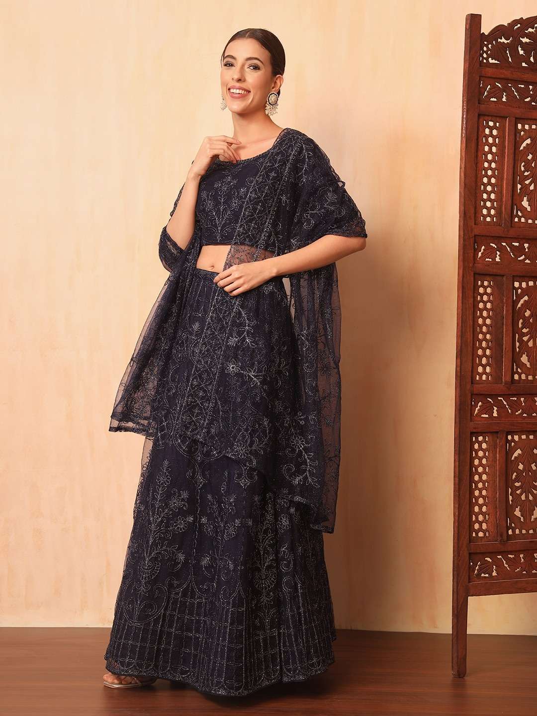 SHUBHKALA Blue Color Embroidered Semi Stitched Lehenga Choli Kapda Thread