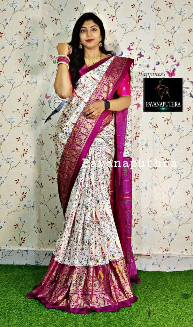 Soft Pure Dola Silk Kalamkari Patola Digital Print Saree Designer Saree in Surat