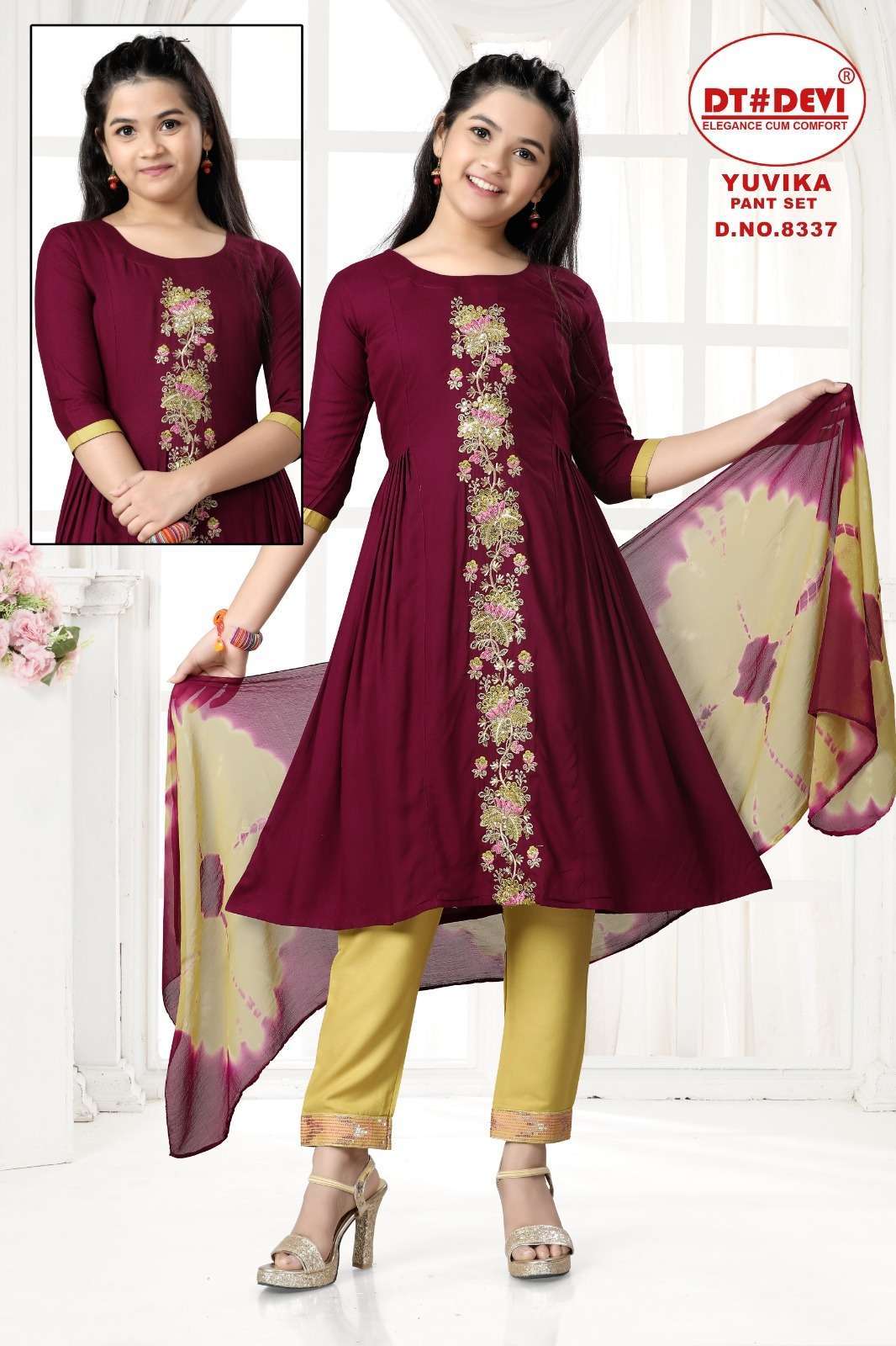 Stylish Trending Long Cotton Kurta Kurti with Palazzo Pant And Embroidery  on Front Panel on Neckline