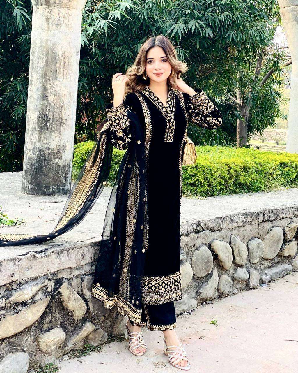 925 Velvet With Zari Embroidery Work Salwar Kameez Suppliers India
