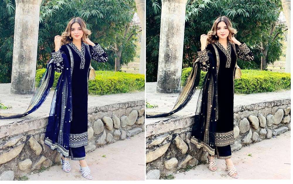 925 Velvet With Zari Embroidery Work Salwar Kameez Suppliers India