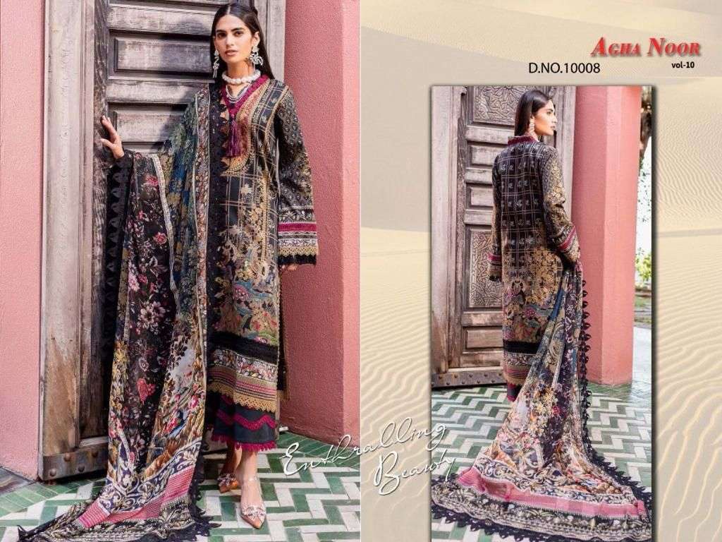 Agha Noor Vol 10 Lawn Cotton Karachi Dress Material wholesale suppliers