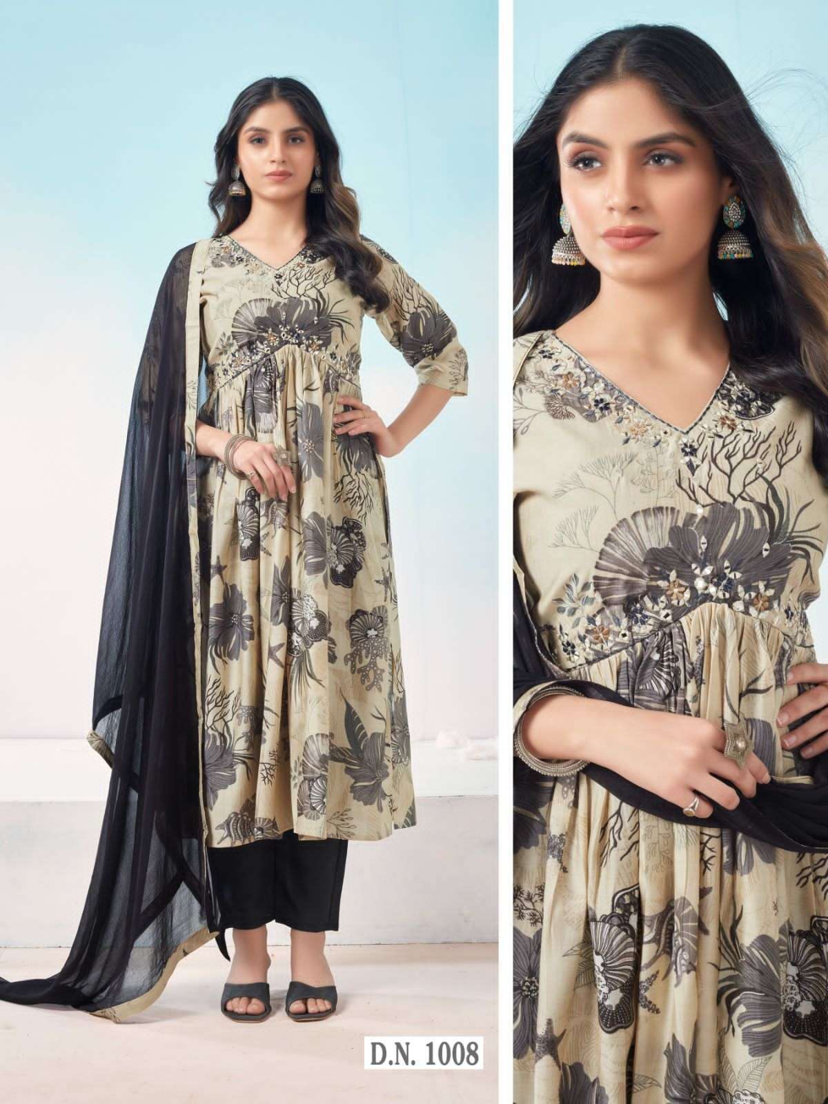 Alia cut Viscose Modal Print With Handwork Kurti Gujarati Kurti Suppliers