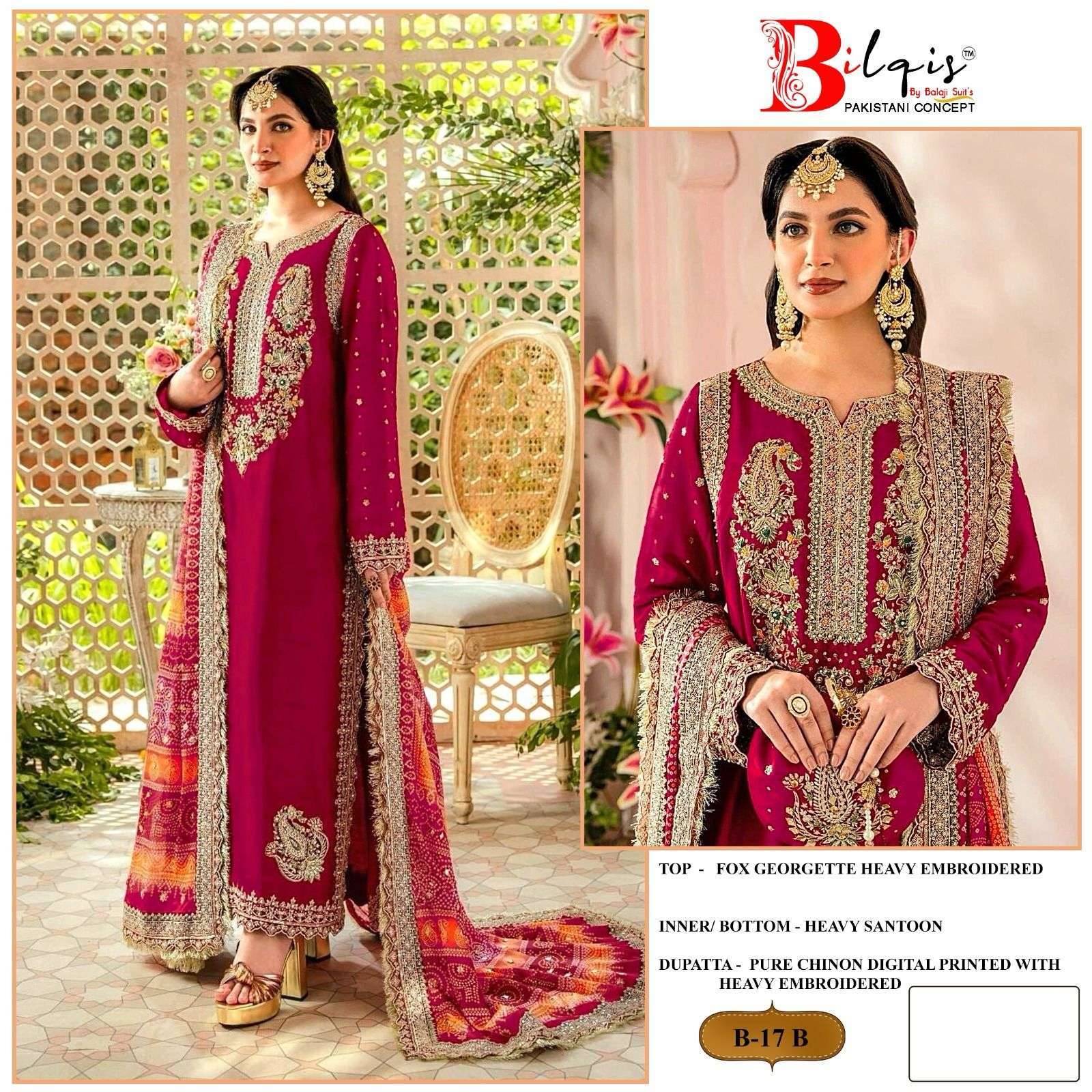 Bilqis B 17 A And B Faux Georgette Embroidered Pakistani dress material