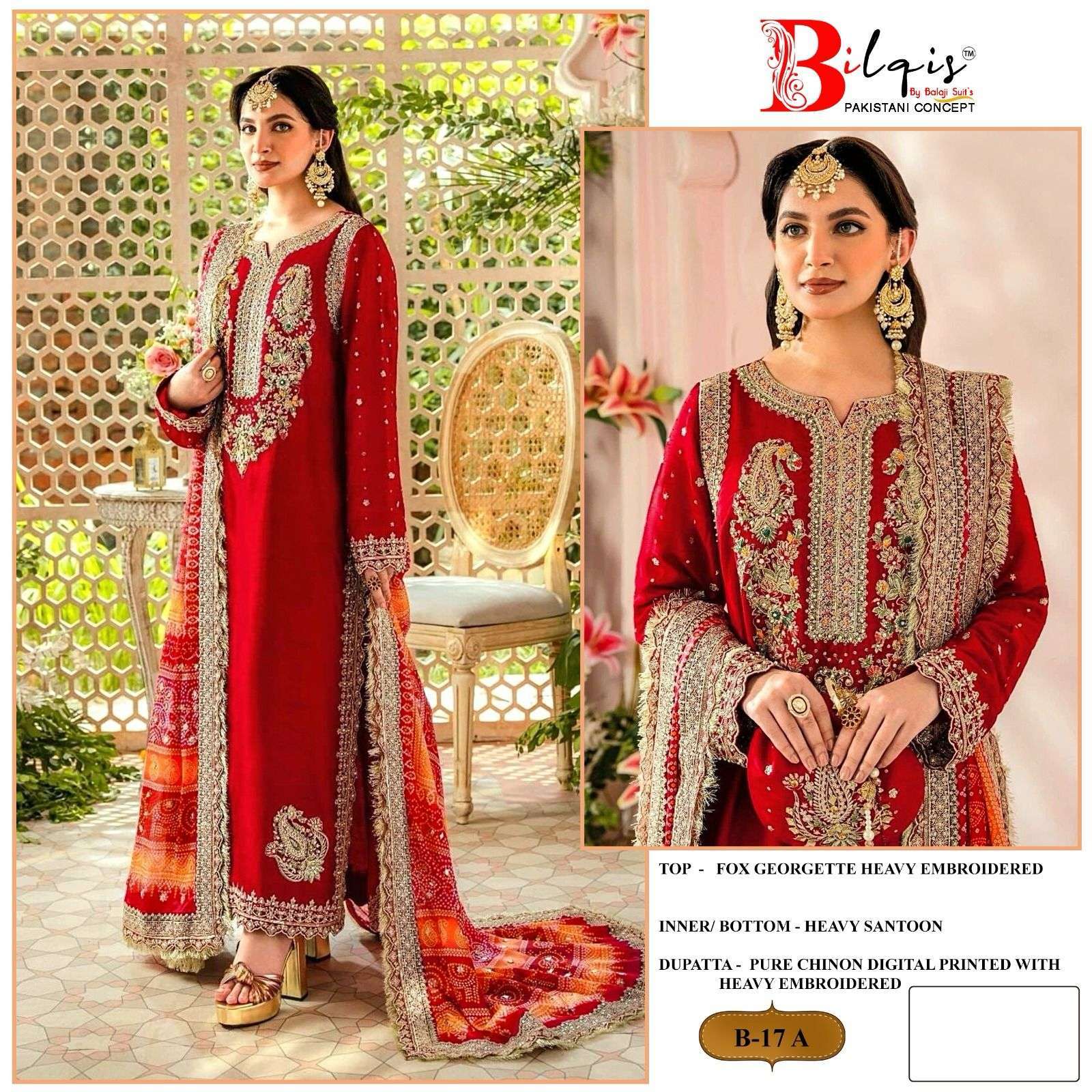 Bilqis B 17 A And B Faux Georgette Embroidered Pakistani dress material