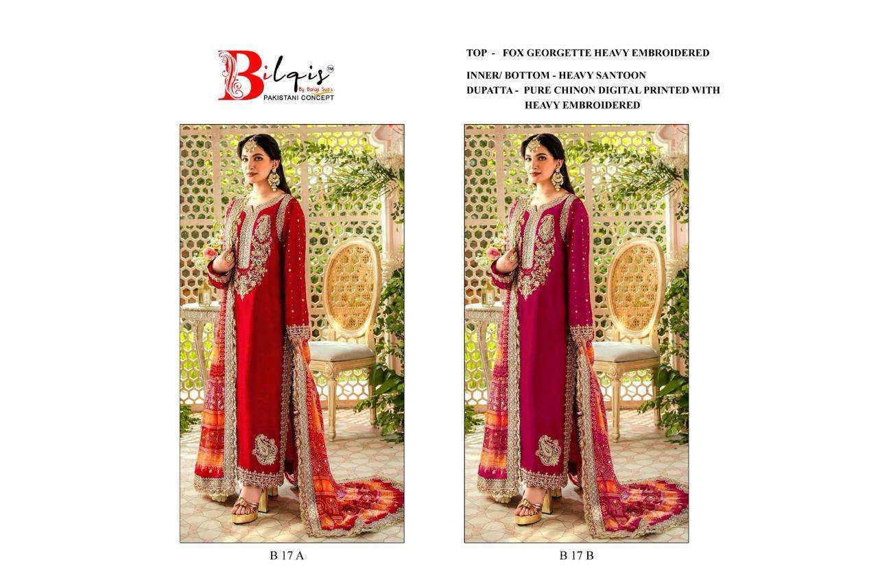 Bilqis B 17 A And B Faux Georgette Embroidered Pakistani dress material