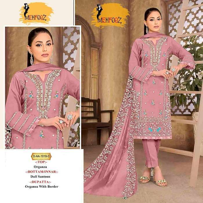 Mehfooz Pakistani Work Suits D No.-1019 - Wholesale Salwar Suits