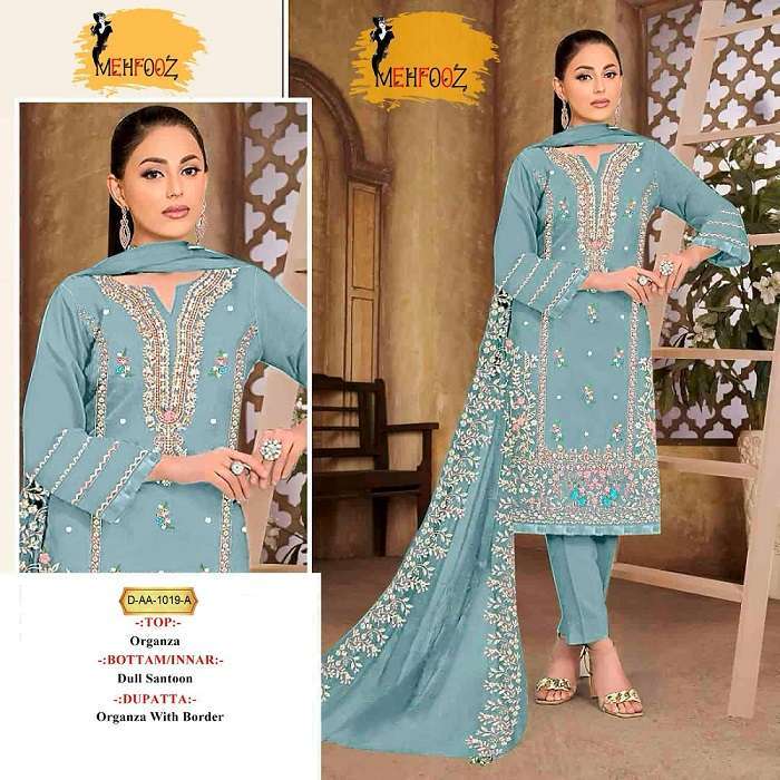 Mehfooz Pakistani Work Suits D No.-1019 - Wholesale Salwar Suits