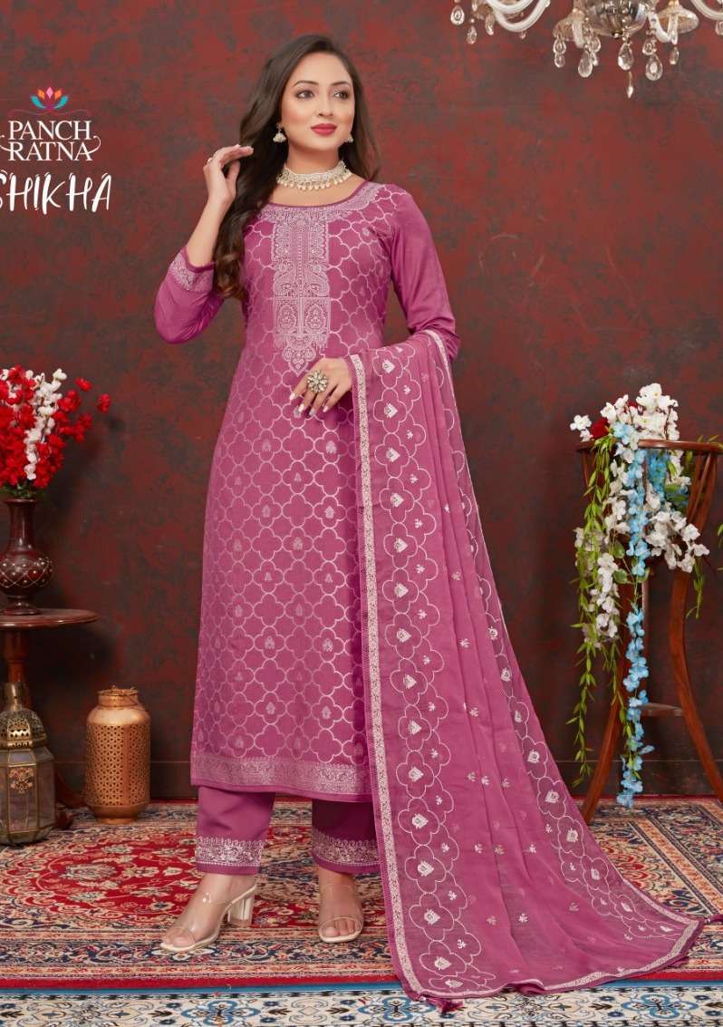 Panch Ratna Shikha Lakhnavi Silk Weaving Dress Material wholesale