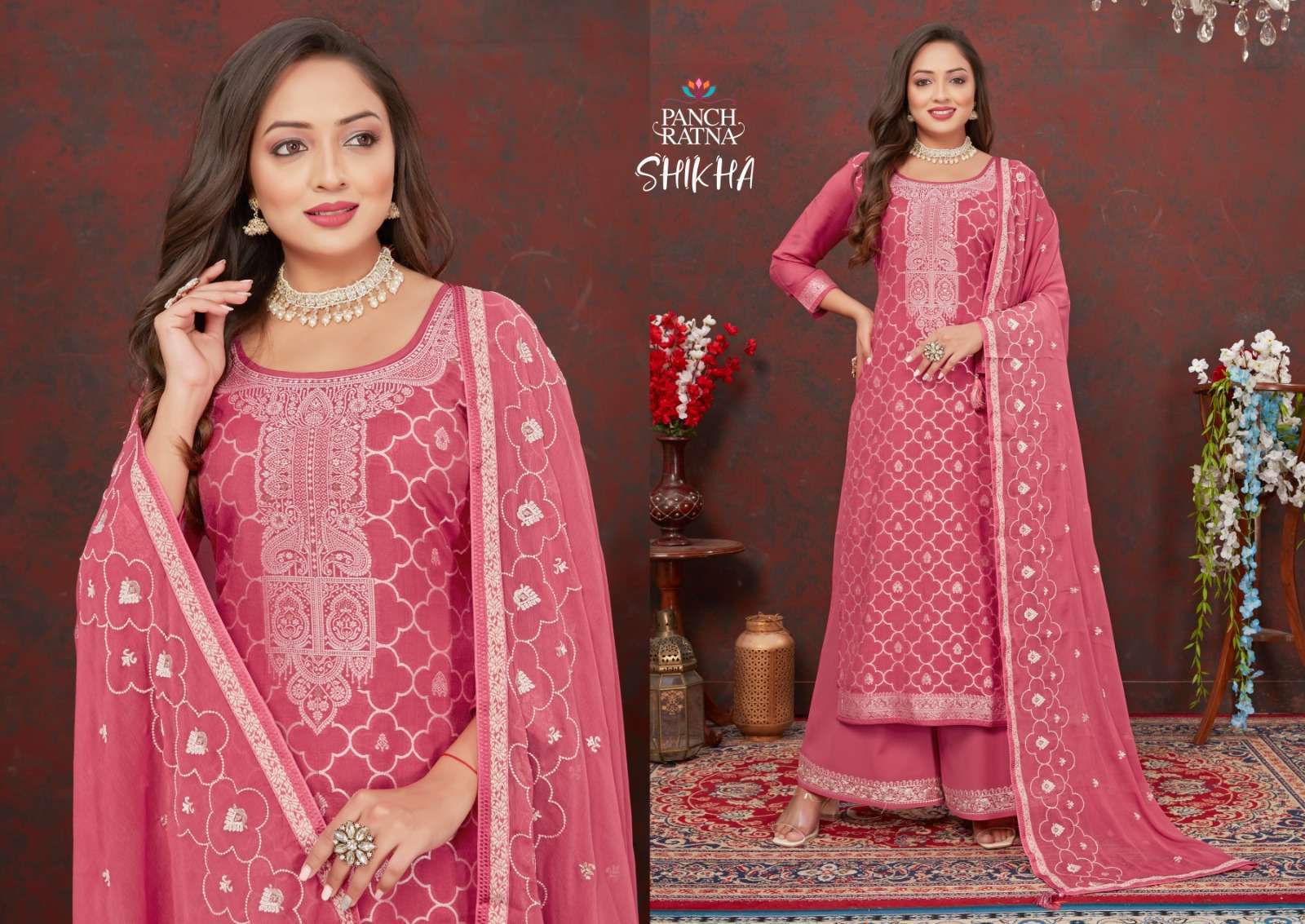 Panch Ratna Shikha Lakhnavi Silk Weaving Dress Material wholesale