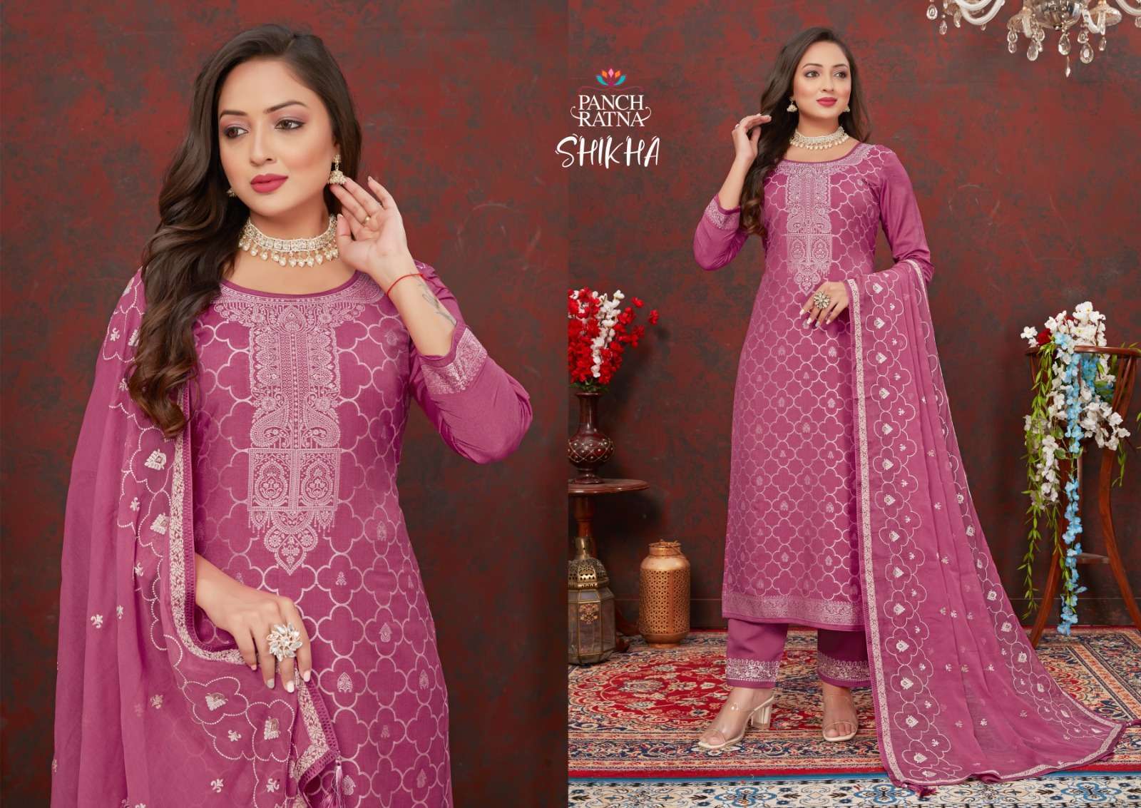 Panch Ratna Shikha Lakhnavi Silk Weaving Dress Material wholesale
