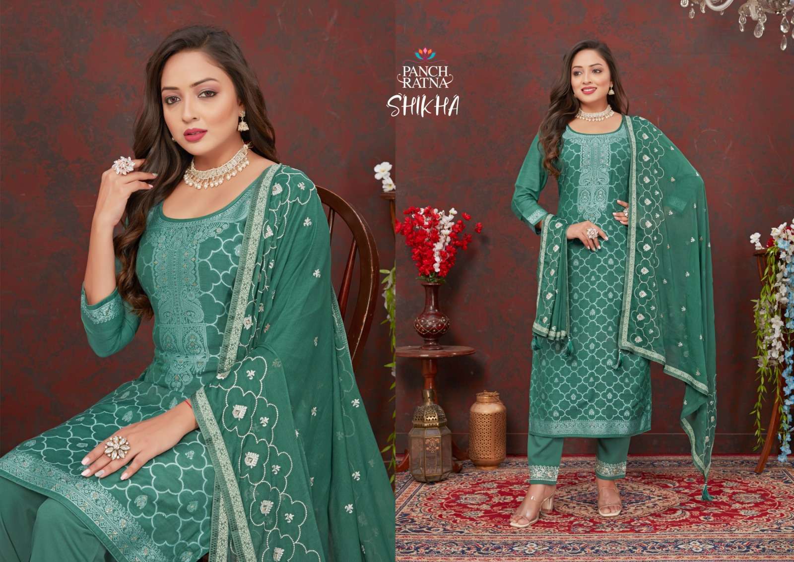 Panch Ratna Shikha Lakhnavi Silk Weaving Dress Material wholesale