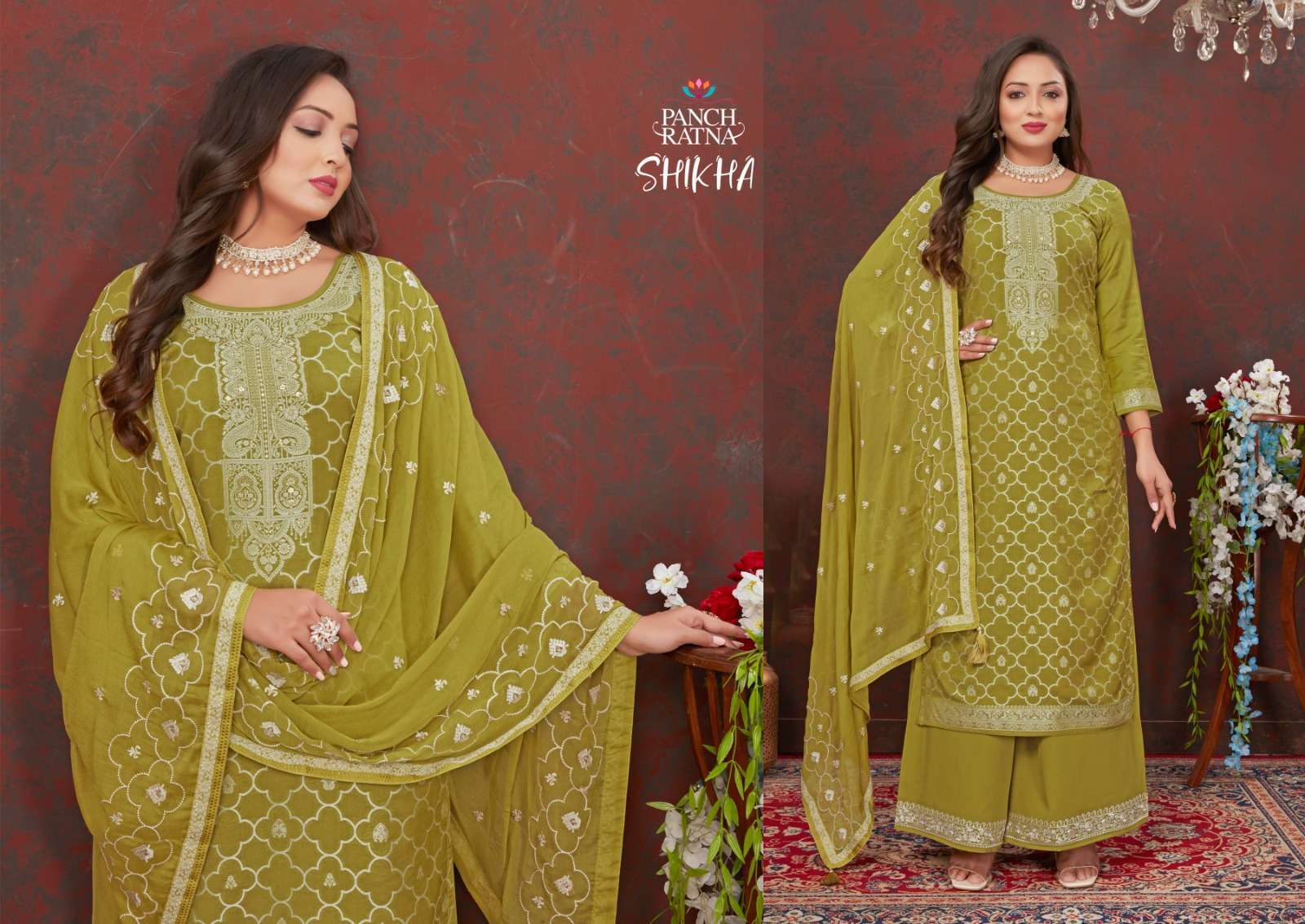 Panch Ratna Shikha Lakhnavi Silk Weaving Dress Material wholesale