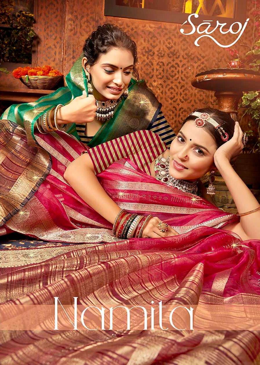 Saroj Namita Organza Saree with Sequence work saree Jaipuri sarees wholesale