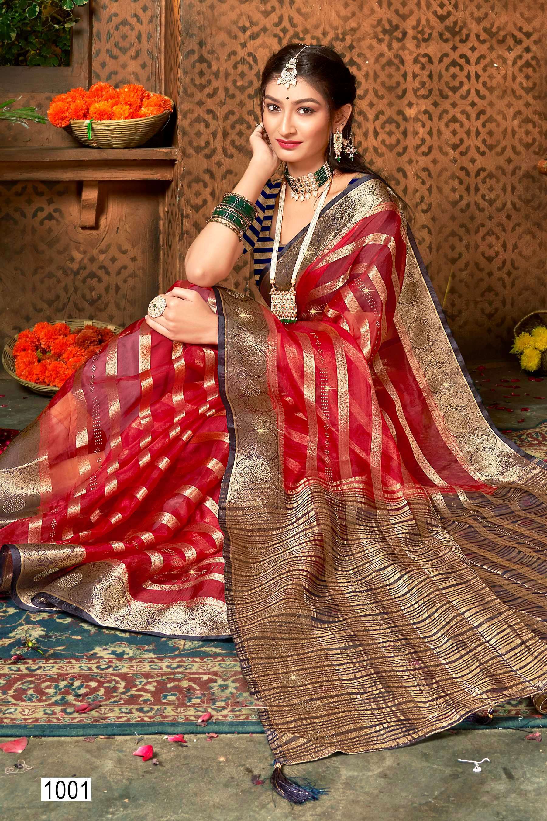Saroj Namita Organza Saree  with  Sequence work saree Jaipuri sarees wholesale