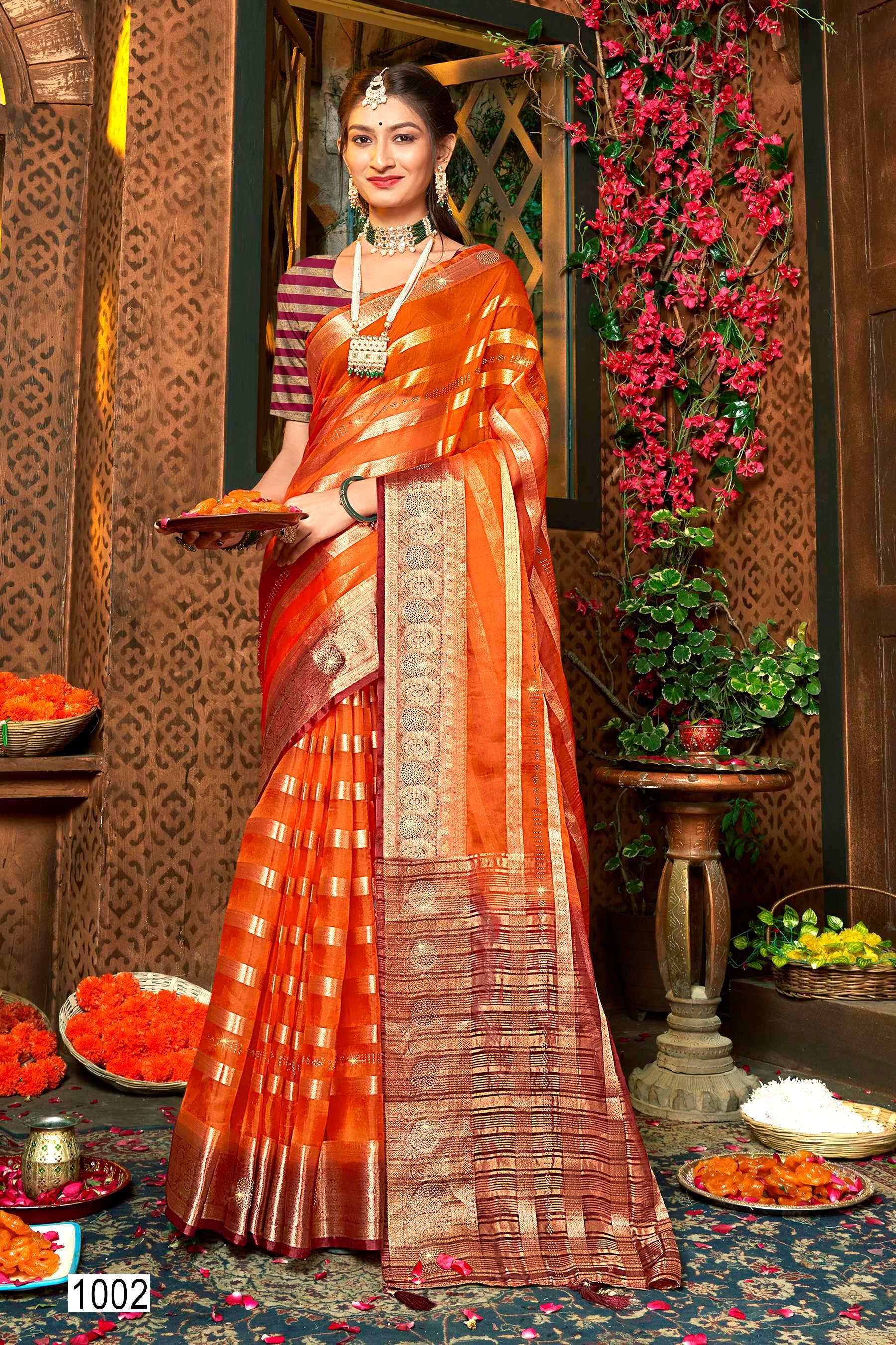 Saroj Namita Organza Saree  with  Sequence work saree Jaipuri sarees wholesale