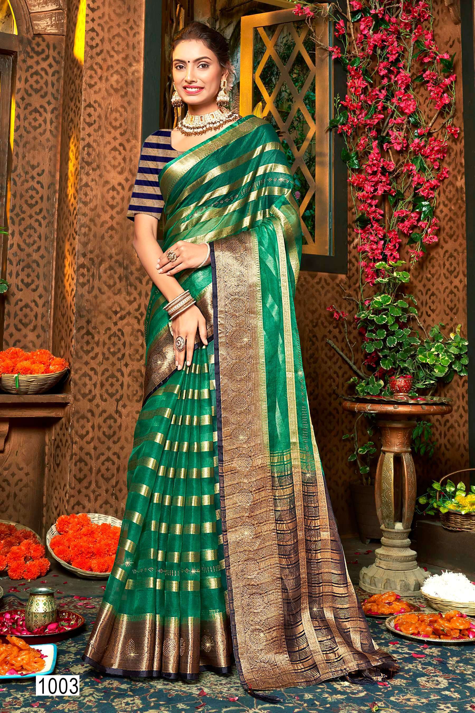 Saroj Namita Organza Saree  with  Sequence work saree Jaipuri sarees wholesale