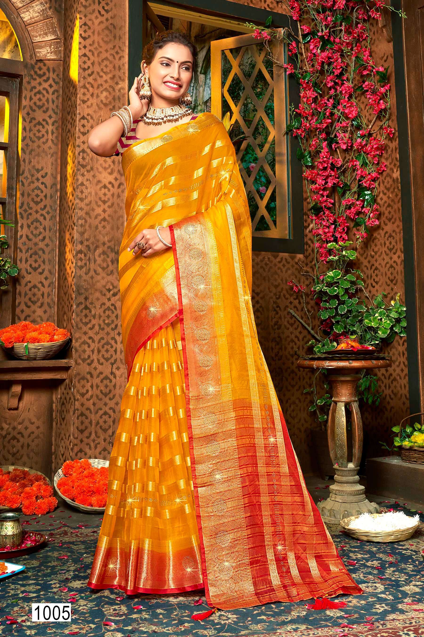 Saroj Namita Organza Saree  with  Sequence work saree Jaipuri sarees wholesale