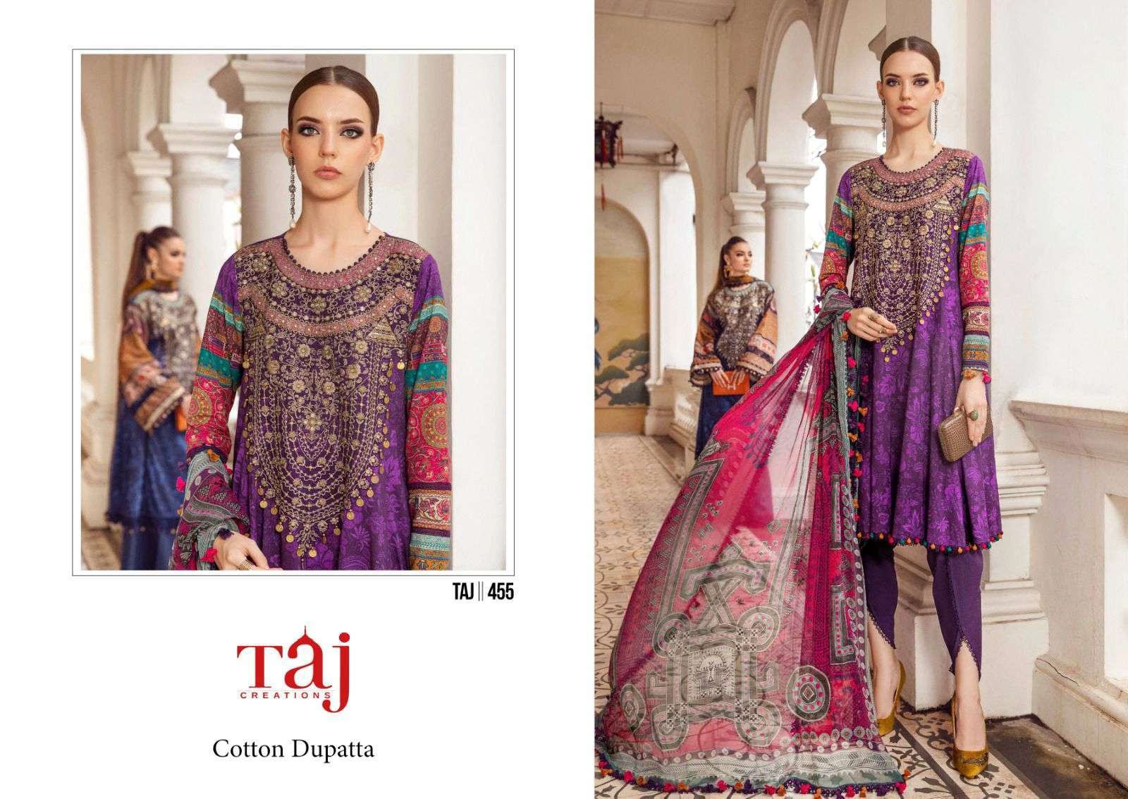 Taj 455 & 456 Cotton Dupatta Pakistani Suits Bulk Salwar Kameez India