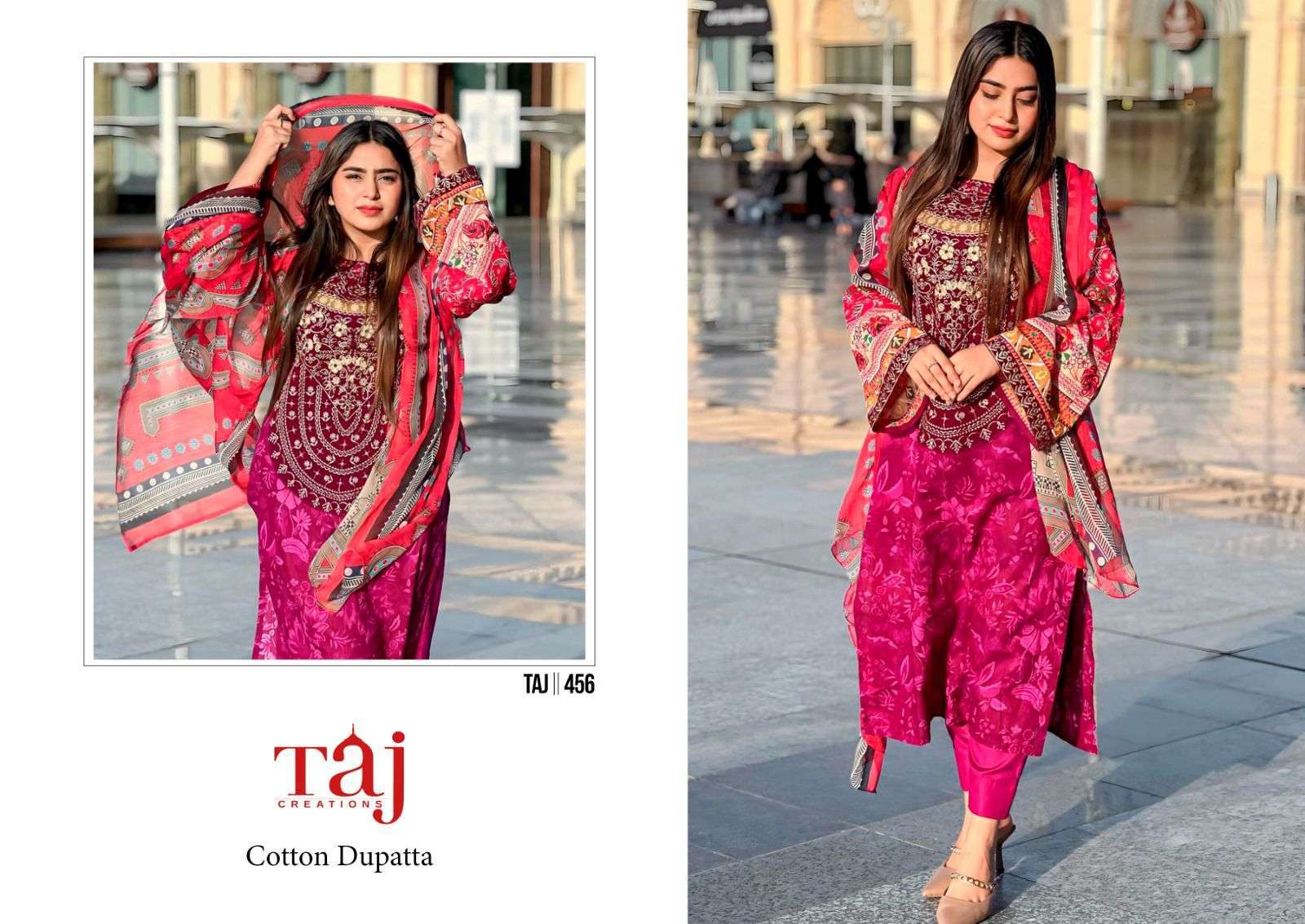 Taj 455 & 456 Cotton Dupatta Pakistani Suits Bulk Salwar Kameez India