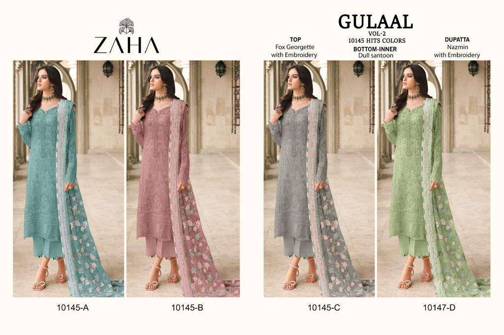 Zaha Gulaal 10145 A To D Faux Georgette Pakistani Suits salwar kameez wholesale
