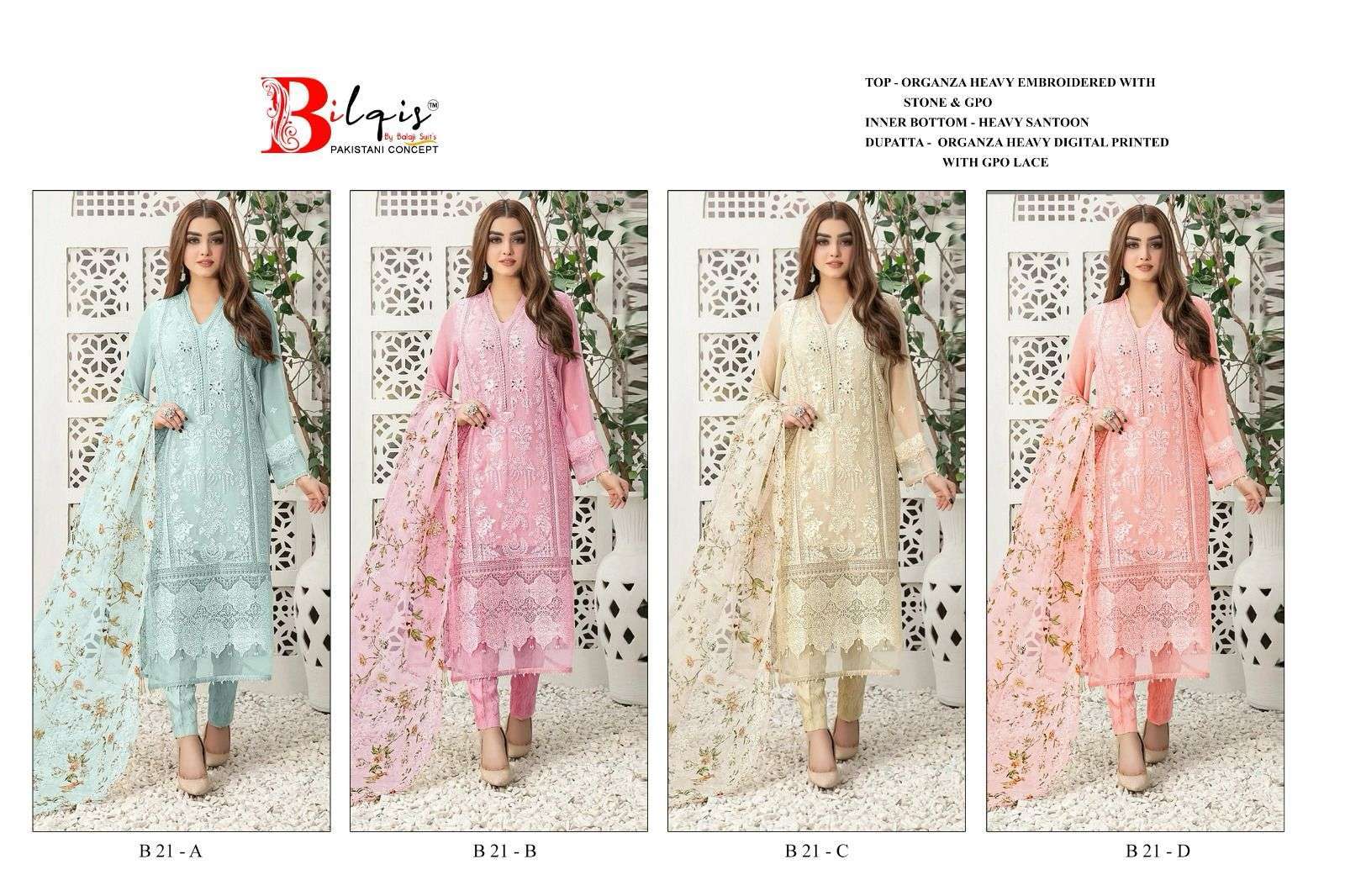 Bilqis B 21 Organza Discount salwar suits online