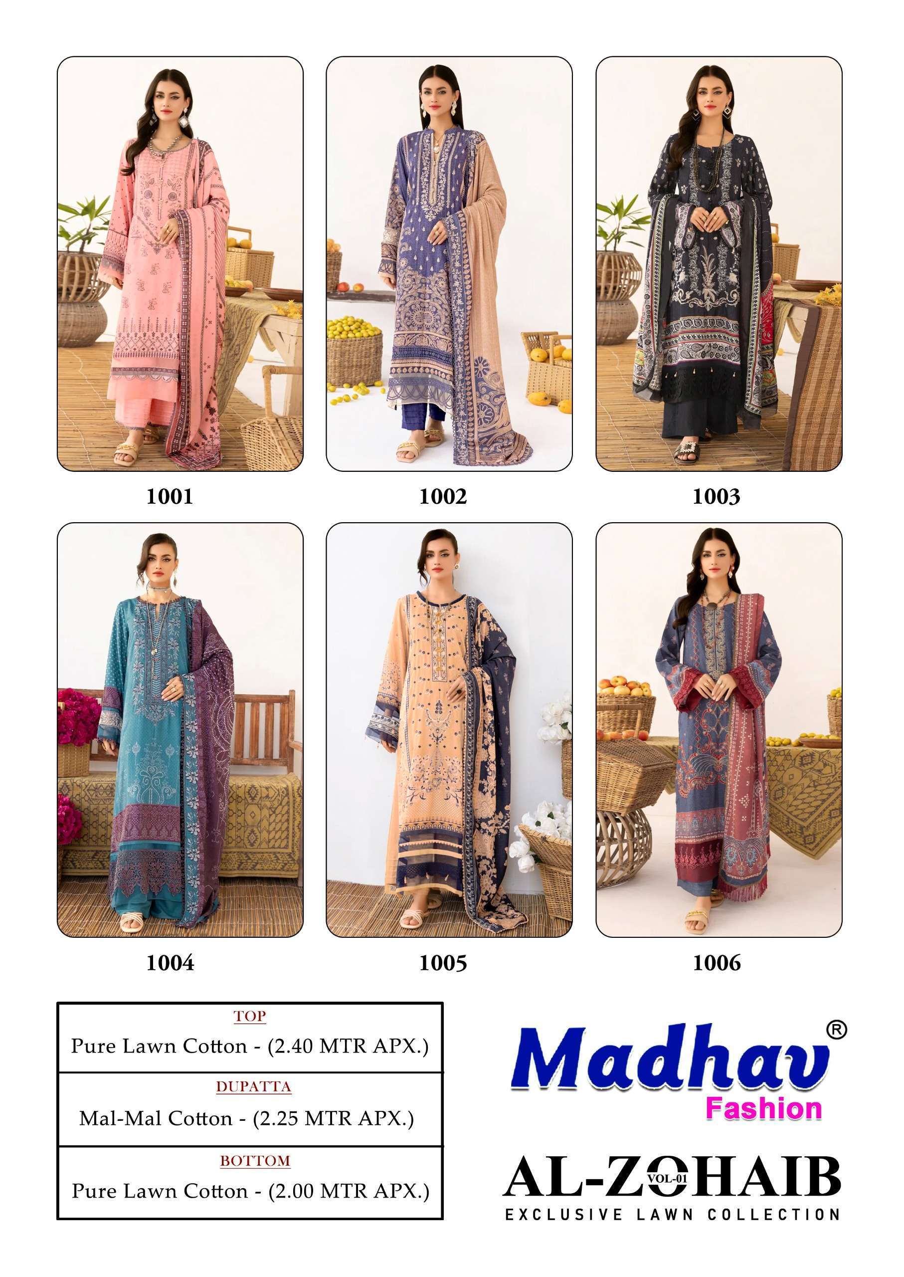 Madhav Al Zohaib Vol 1 Lawn Cotton  Designer dress materials in Surat