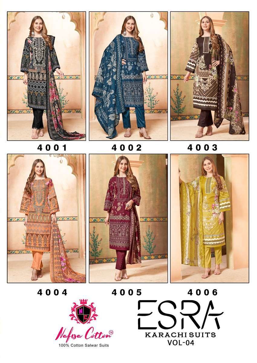 Nafisa Esra Vol 4 Karachi Suits Cotton Ladies Dress Materials for Resale