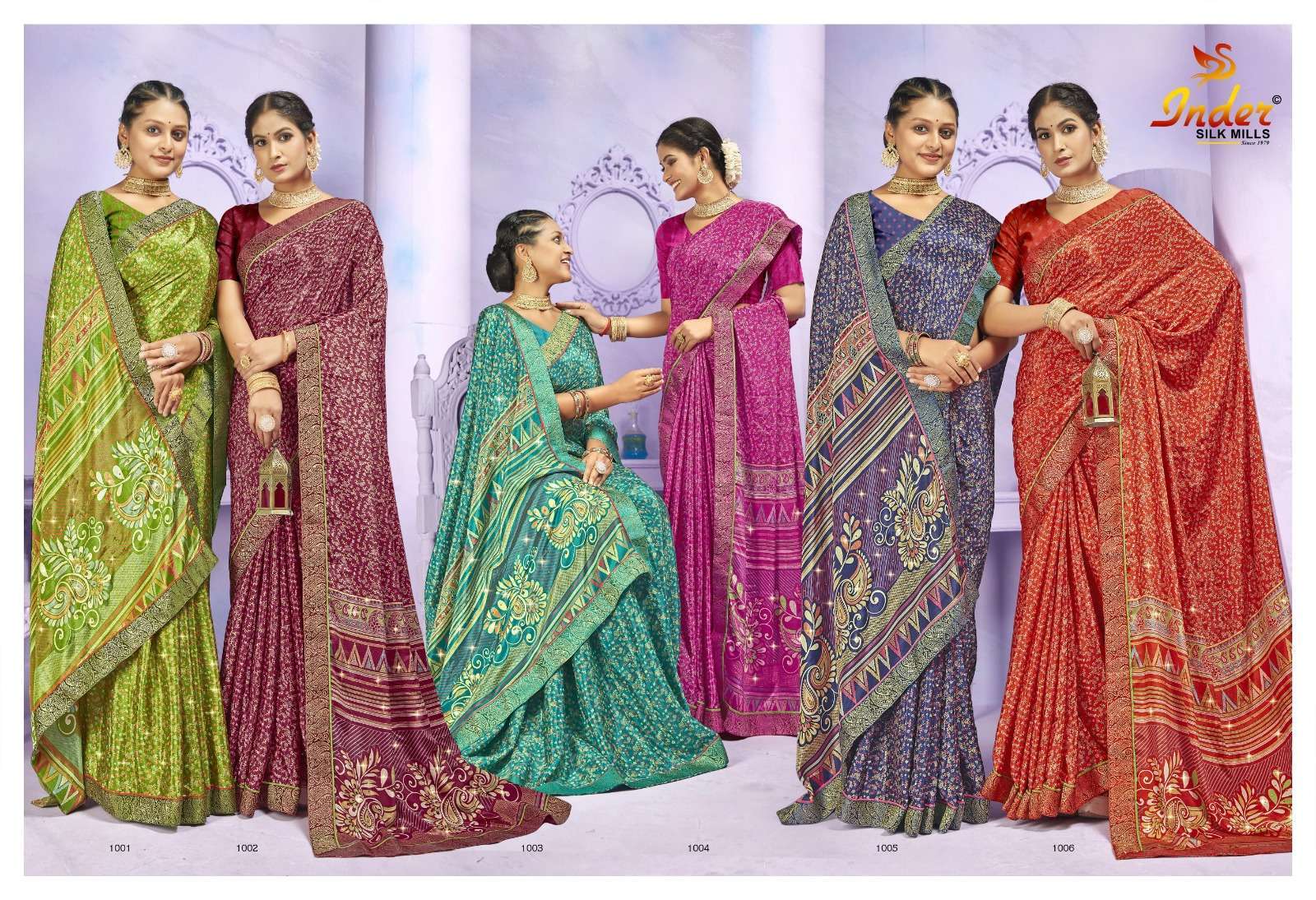NANDANI 6020 INDER SILK MILLS Surat printed sarees wholesale