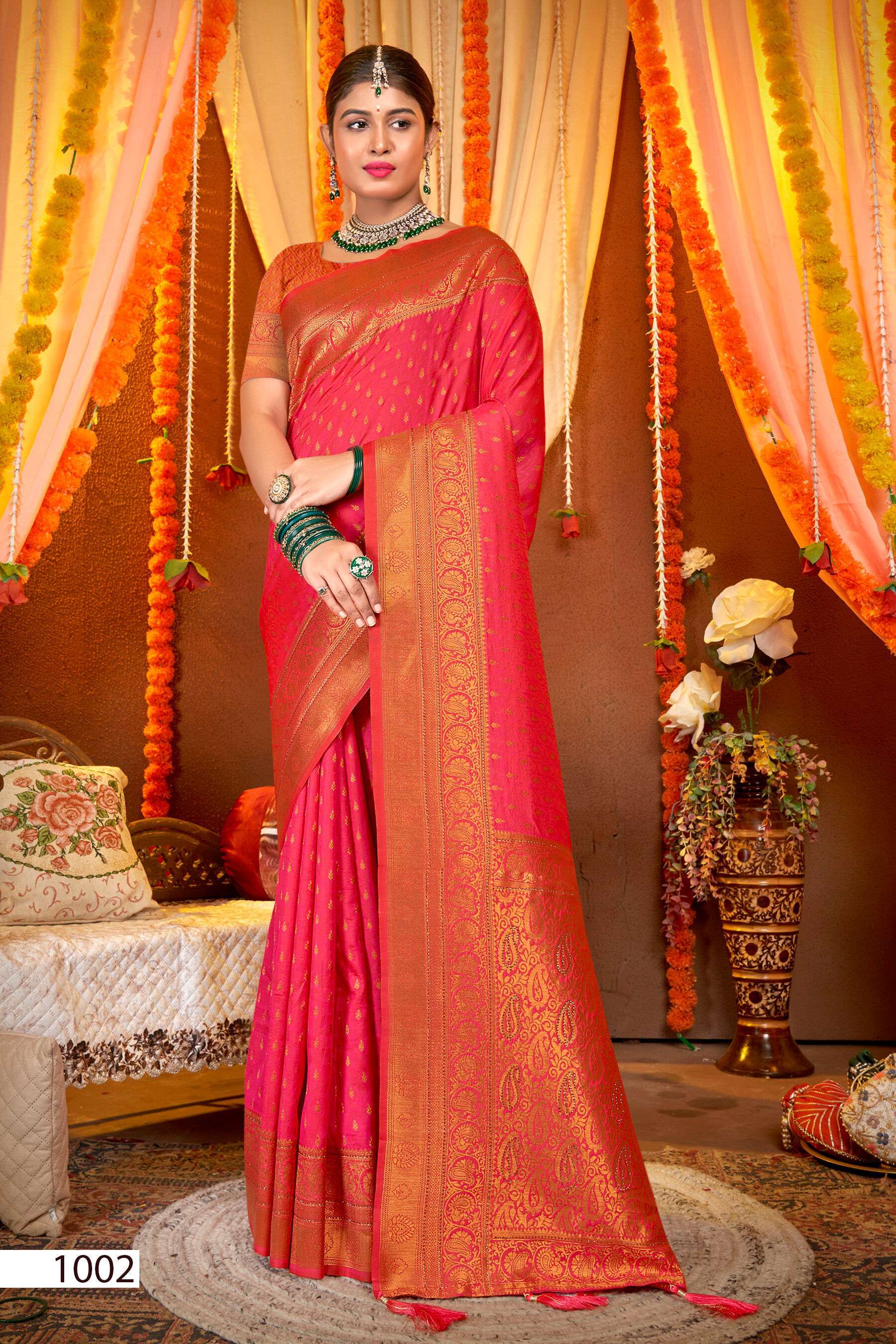 Saroj Gulaabi Vol.1 50*600 Silk With Heavy Swarovski Work Saree export market in Ahmedabad