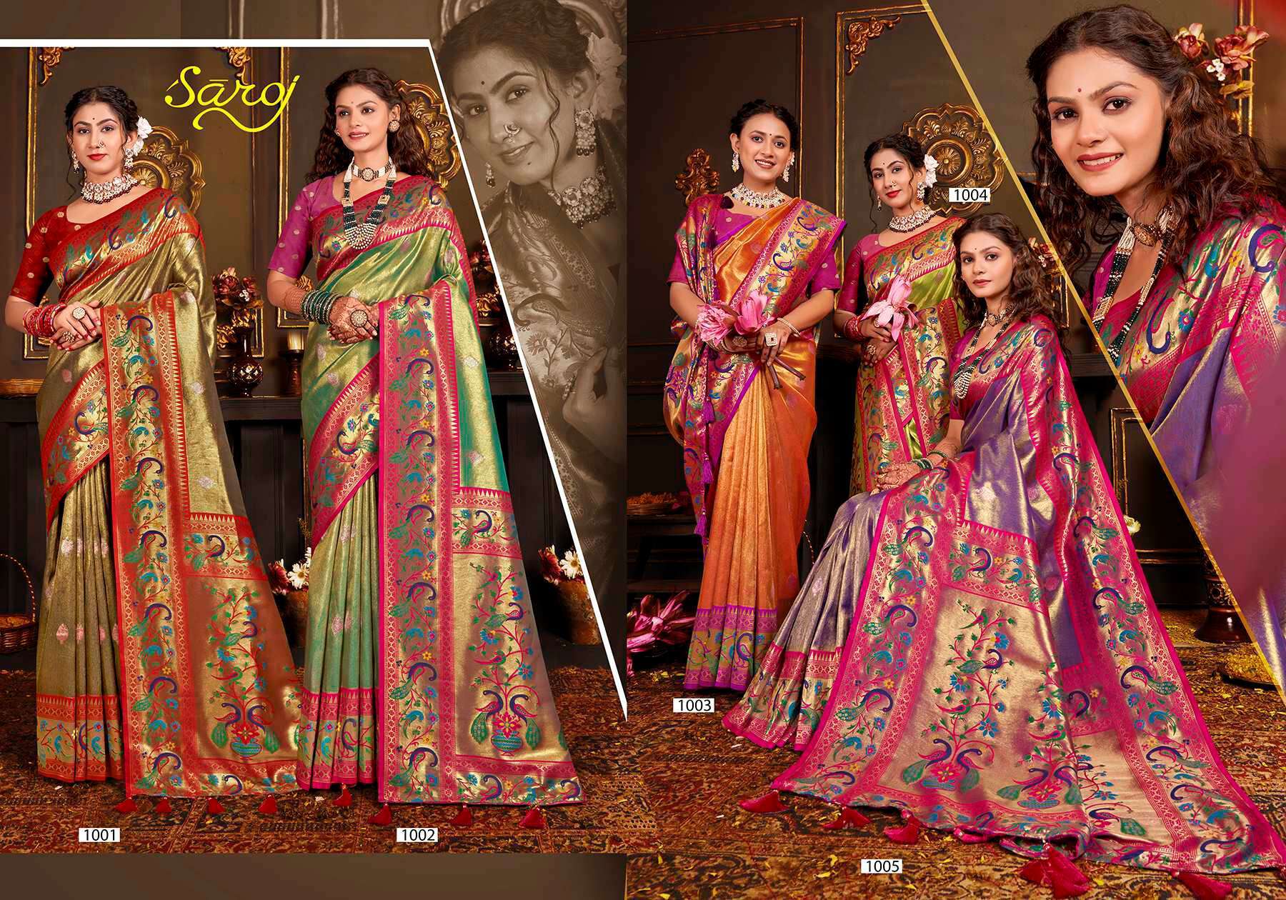 Saroj Kshimmer Silk-2 Heavy Satin Tissue Silk Rich Pallu  Surat designer sarees wholesale