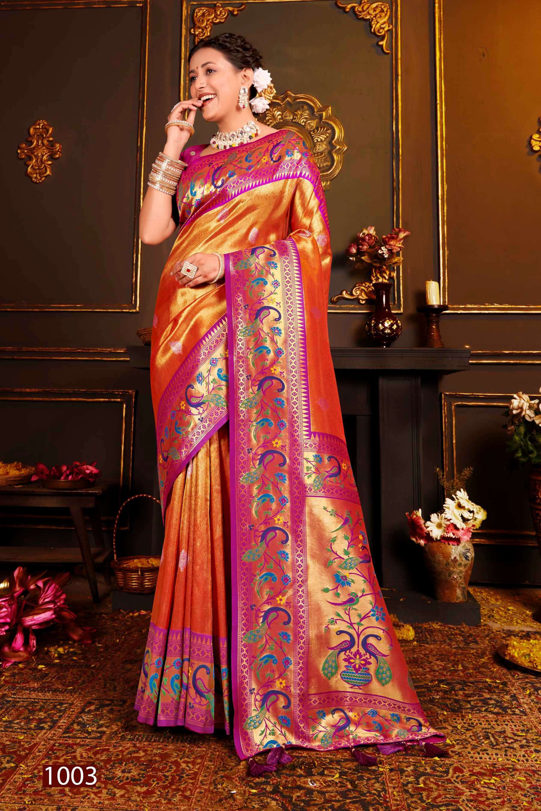 Saroj Kshimmer Silk-2 Heavy Satin Tissue Silk Rich Pallu  Surat designer sarees wholesale
