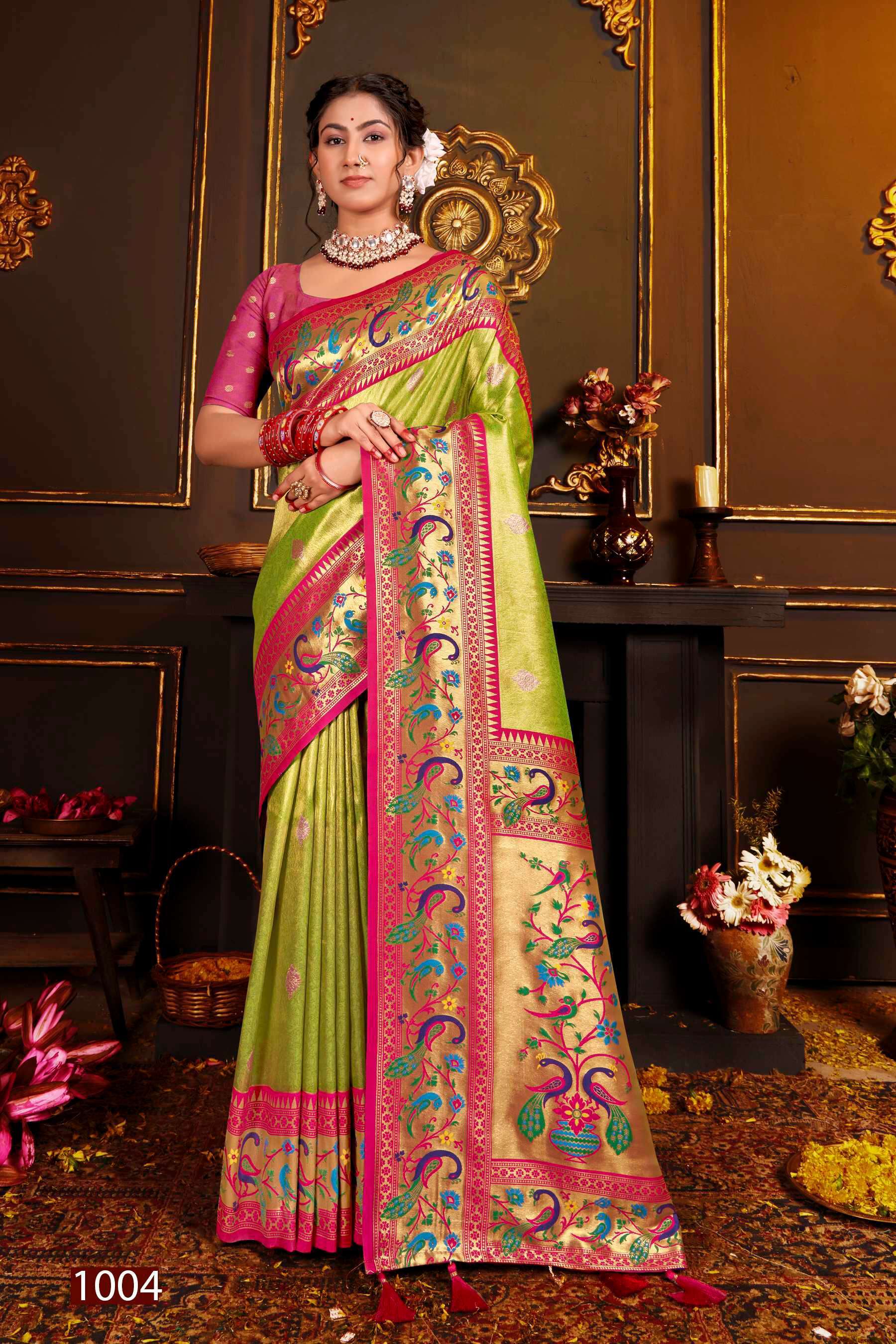 Saroj Kshimmer Silk-2 Heavy Satin Tissue Silk Rich Pallu  Surat designer sarees wholesale